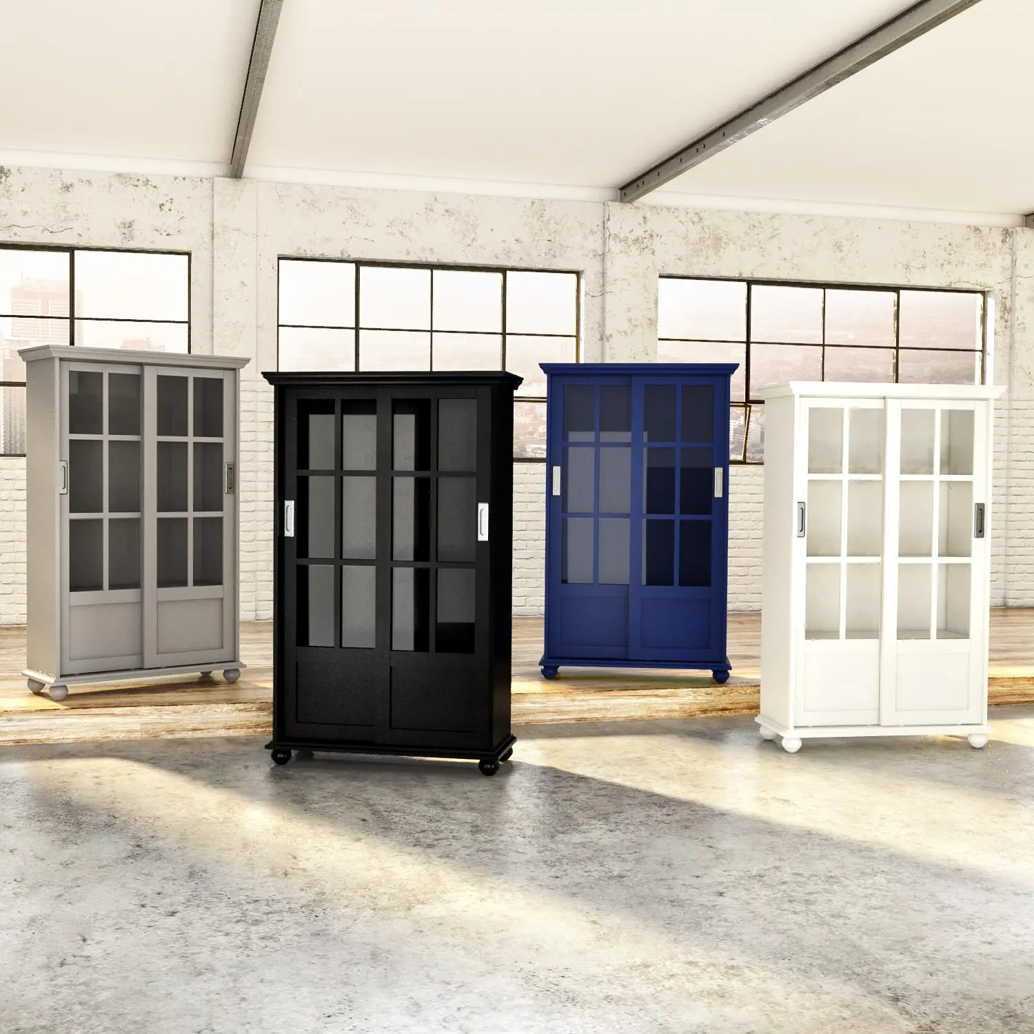 Aaron Lane Gray Bookcase with Sliding Glass Doors-4