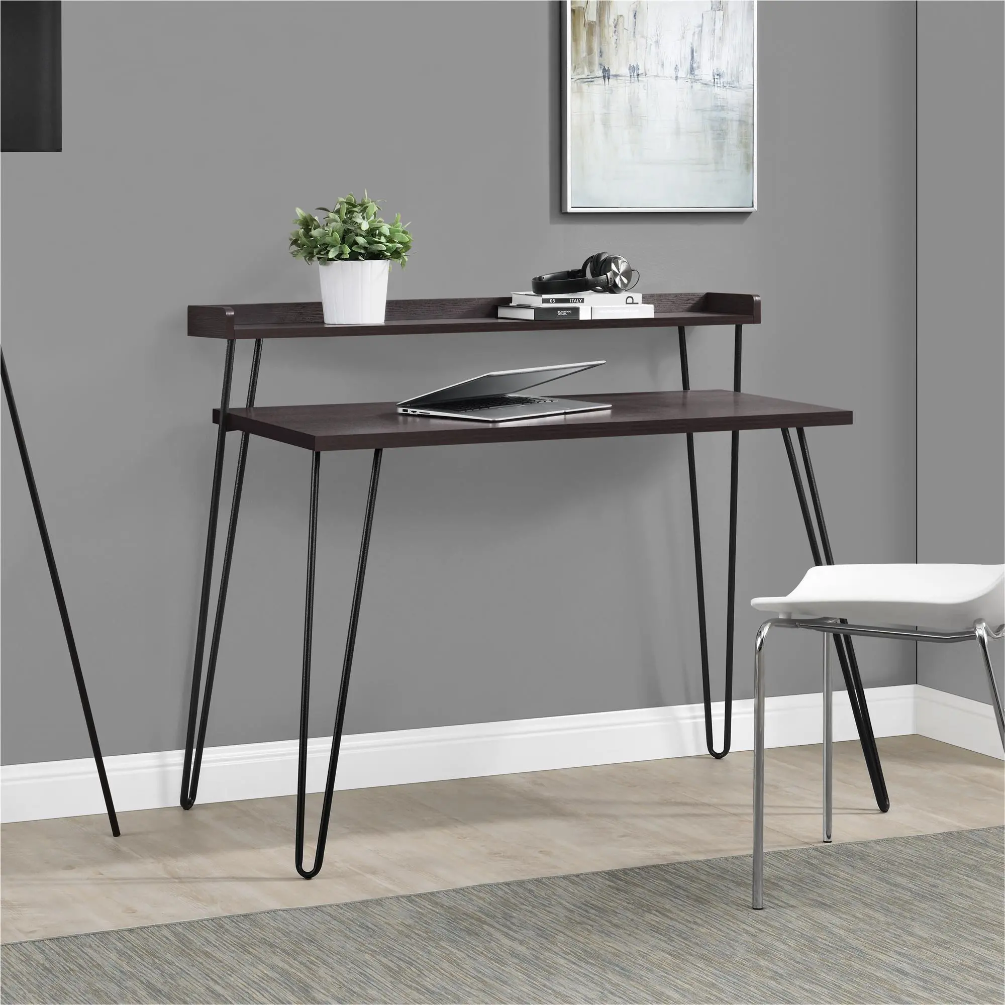 Haven Espresso Retro Computer Desk with Riser-2