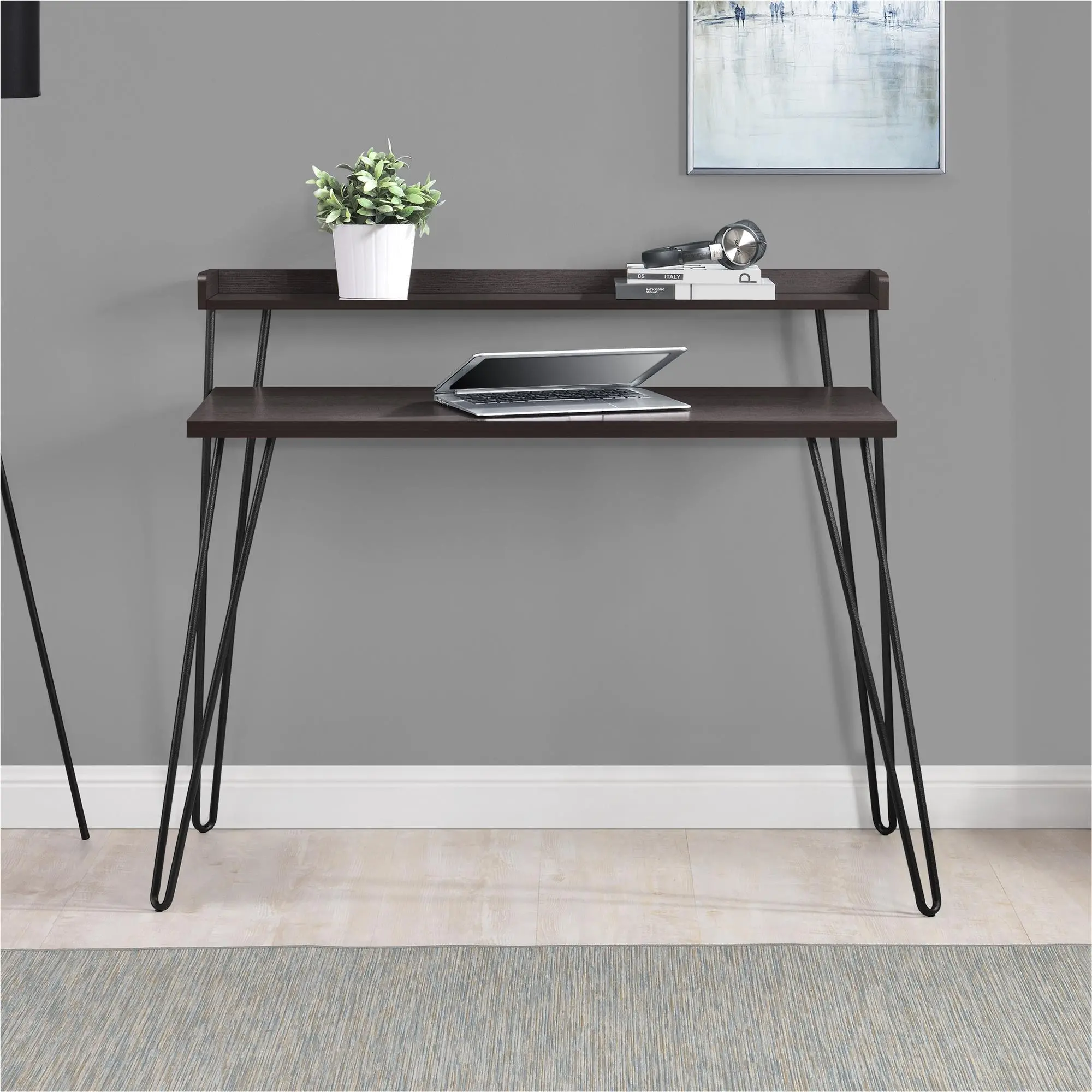 Haven Espresso Retro Computer Desk with Riser-3