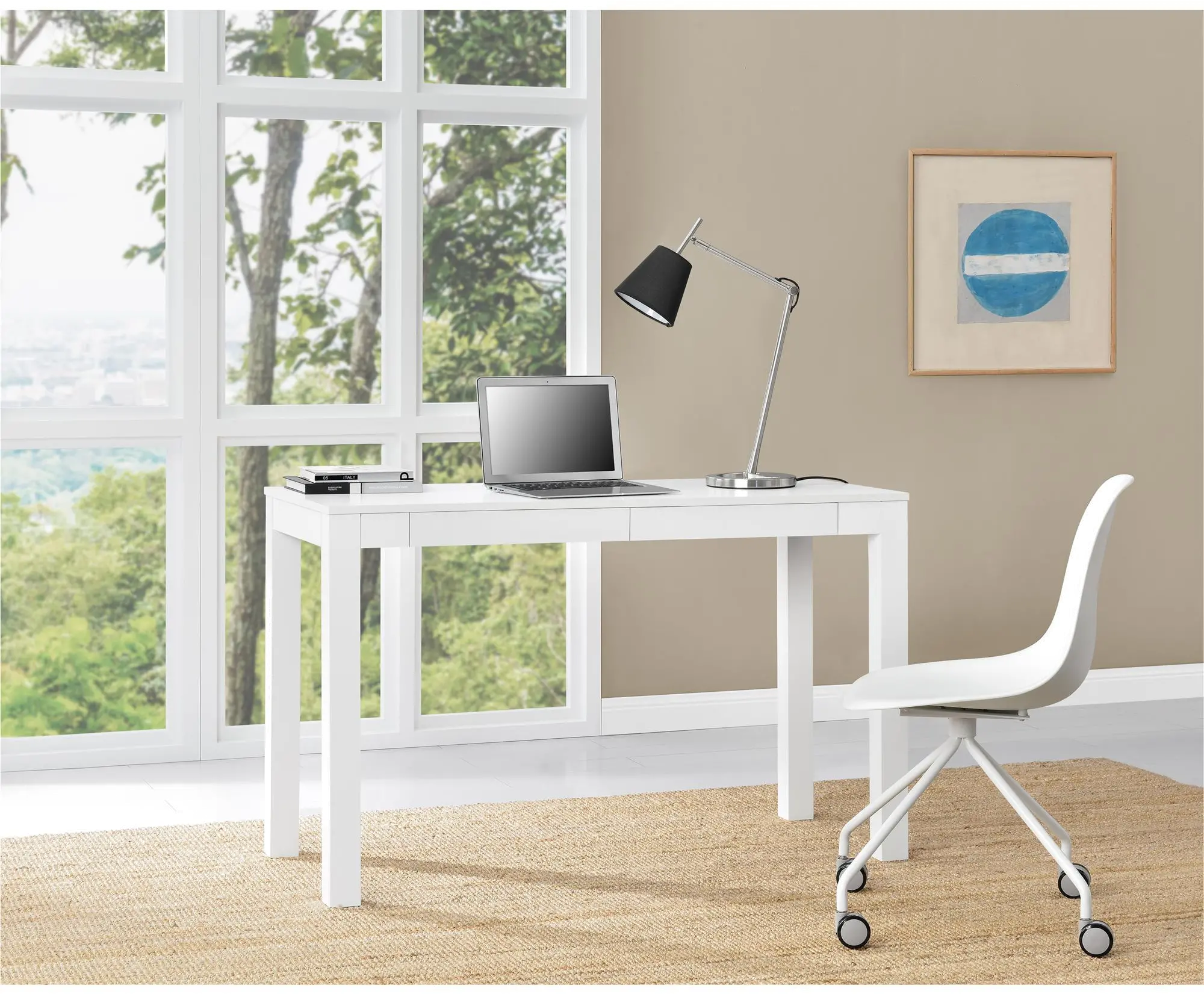Parsons Large White Computer Desk with Two Drawers-2