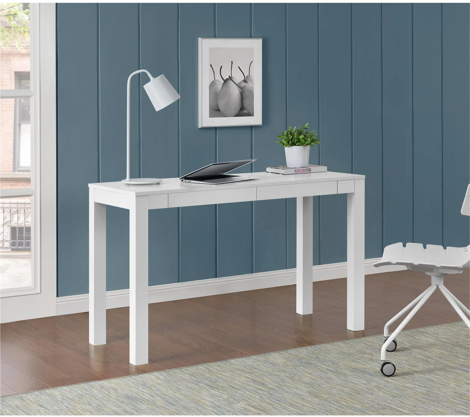 Parsons Large White Computer Desk with Two Drawers-1