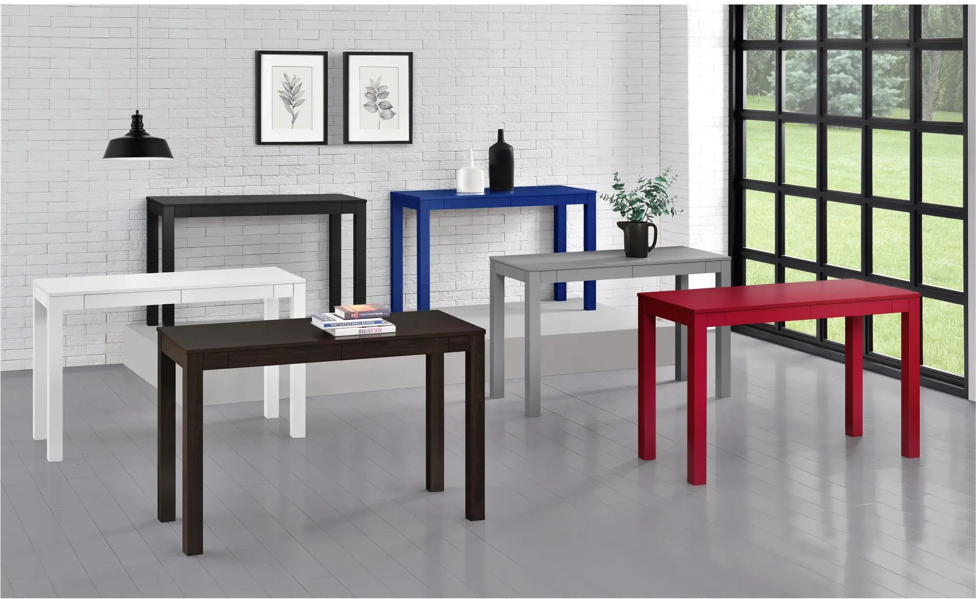 Parsons Large White Computer Desk with Two Drawers-3
