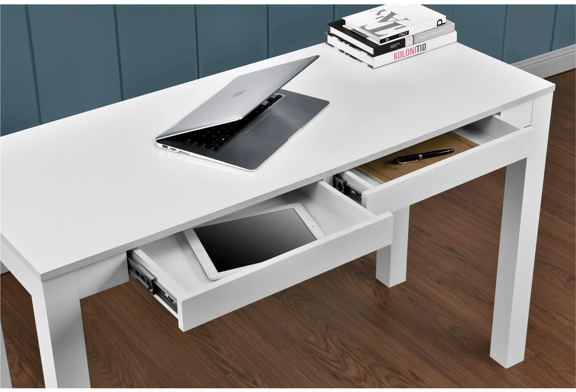 Parsons Large White Computer Desk with Two Drawers-6