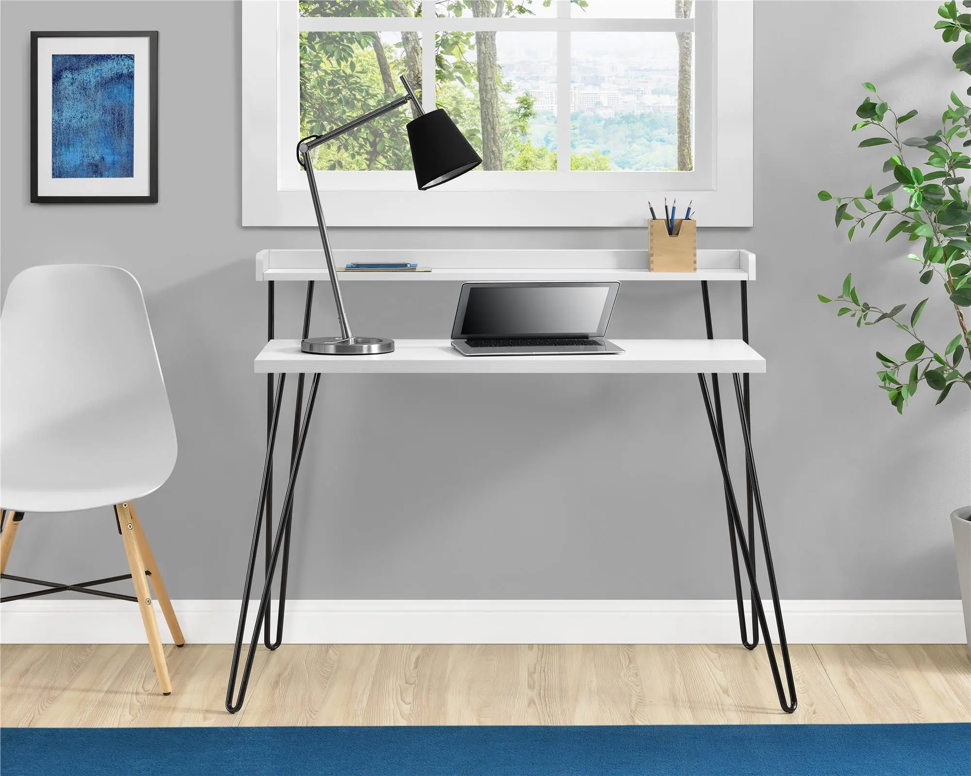 Haven White and Black Retro Computer Desk with Riser-2