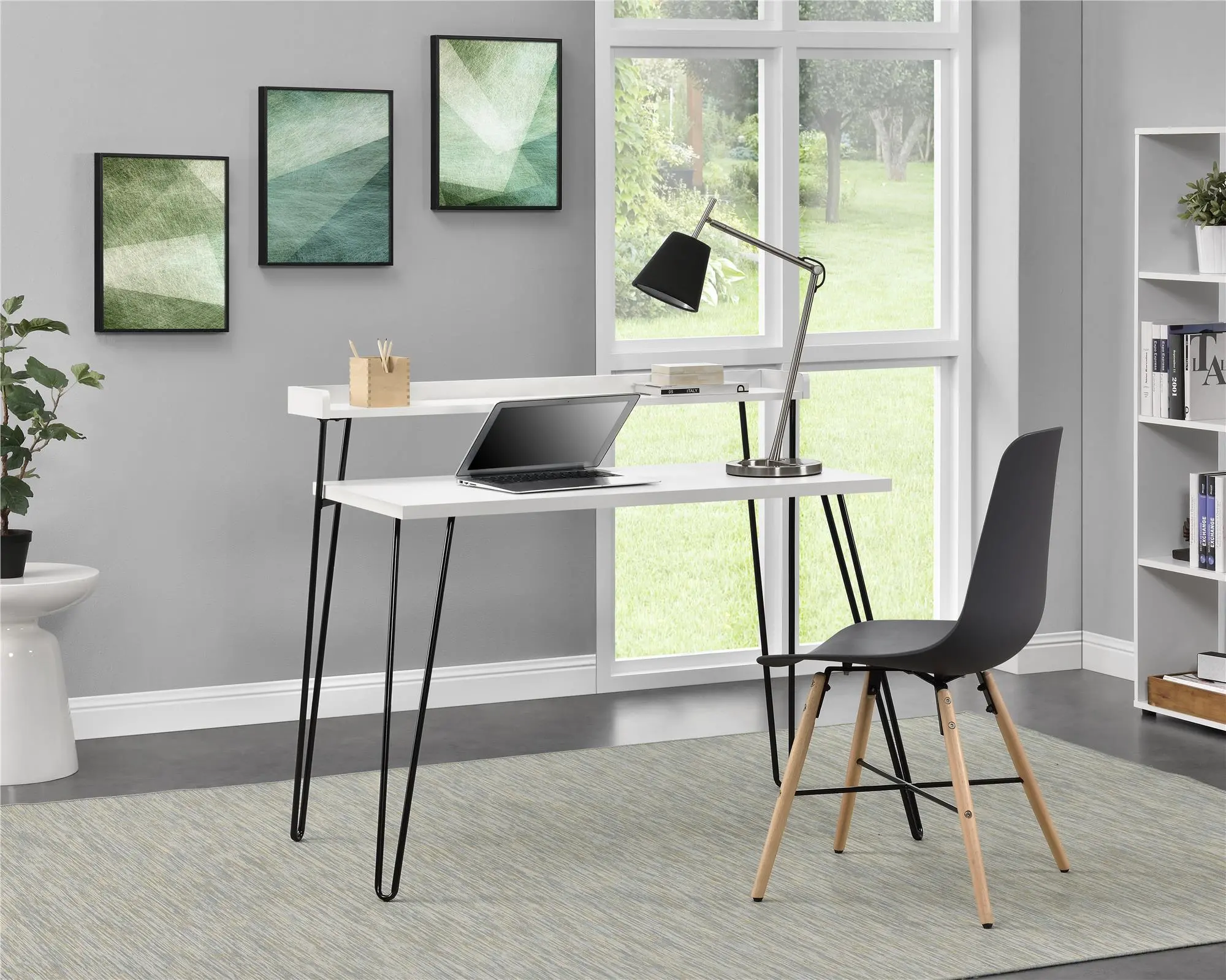 Haven White and Black Retro Computer Desk with Riser-3