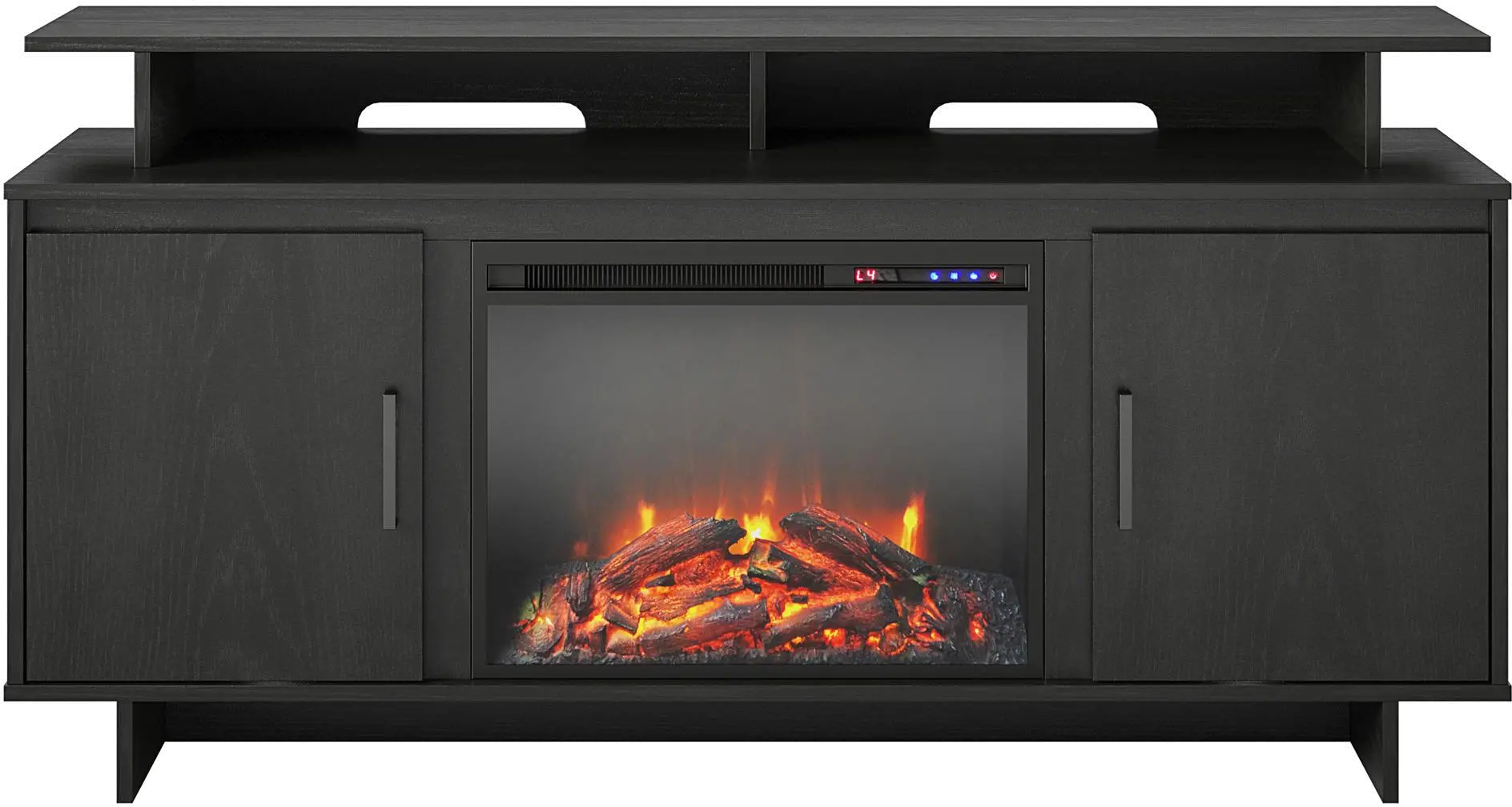Merritt Avenue Transitional Black Oak Electric Fireplace TV Stand with Storage Cabinets-1