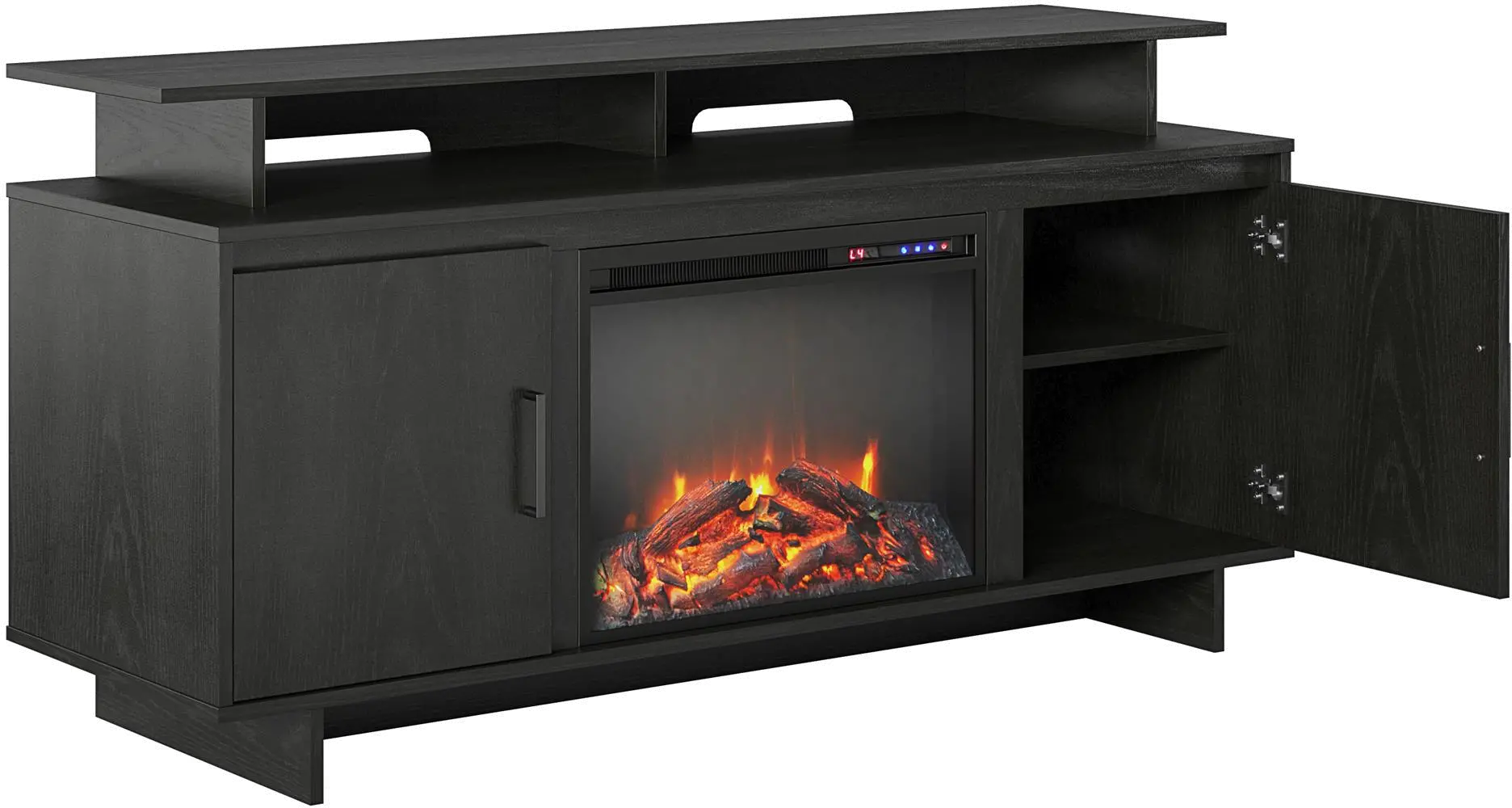 Merritt Avenue Transitional Black Oak Electric Fireplace TV Stand with Storage Cabinets-4