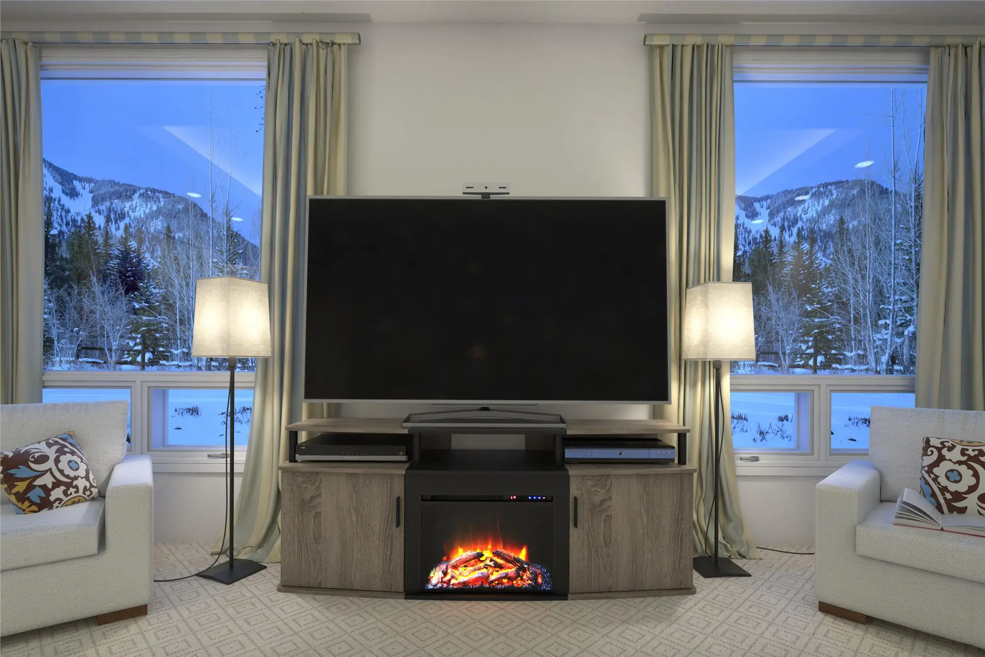 Carson Transitional Distressed Gray Oak Electric Fireplace TV Console-2