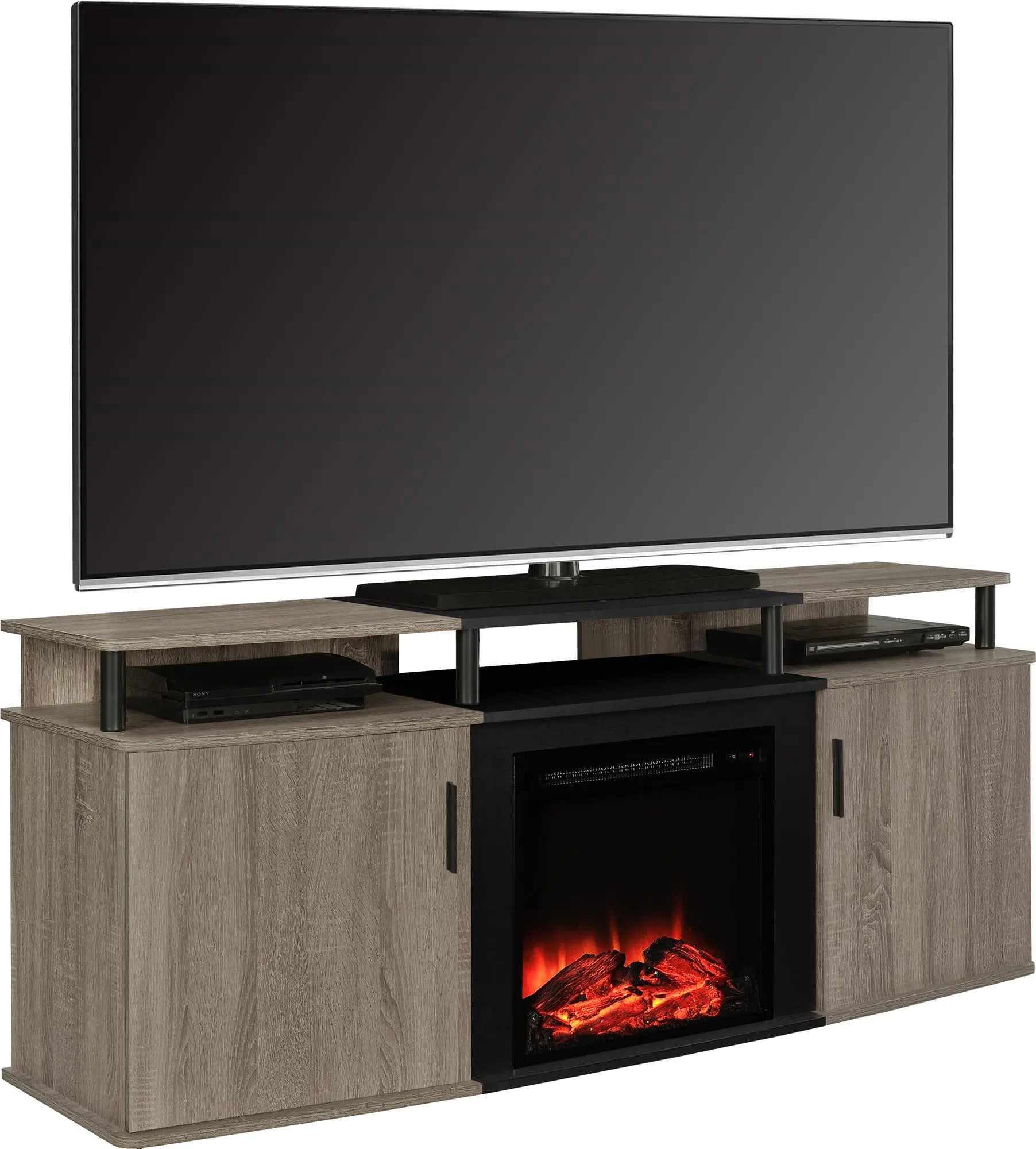 Carson Transitional Distressed Gray Oak Electric Fireplace TV Console-1