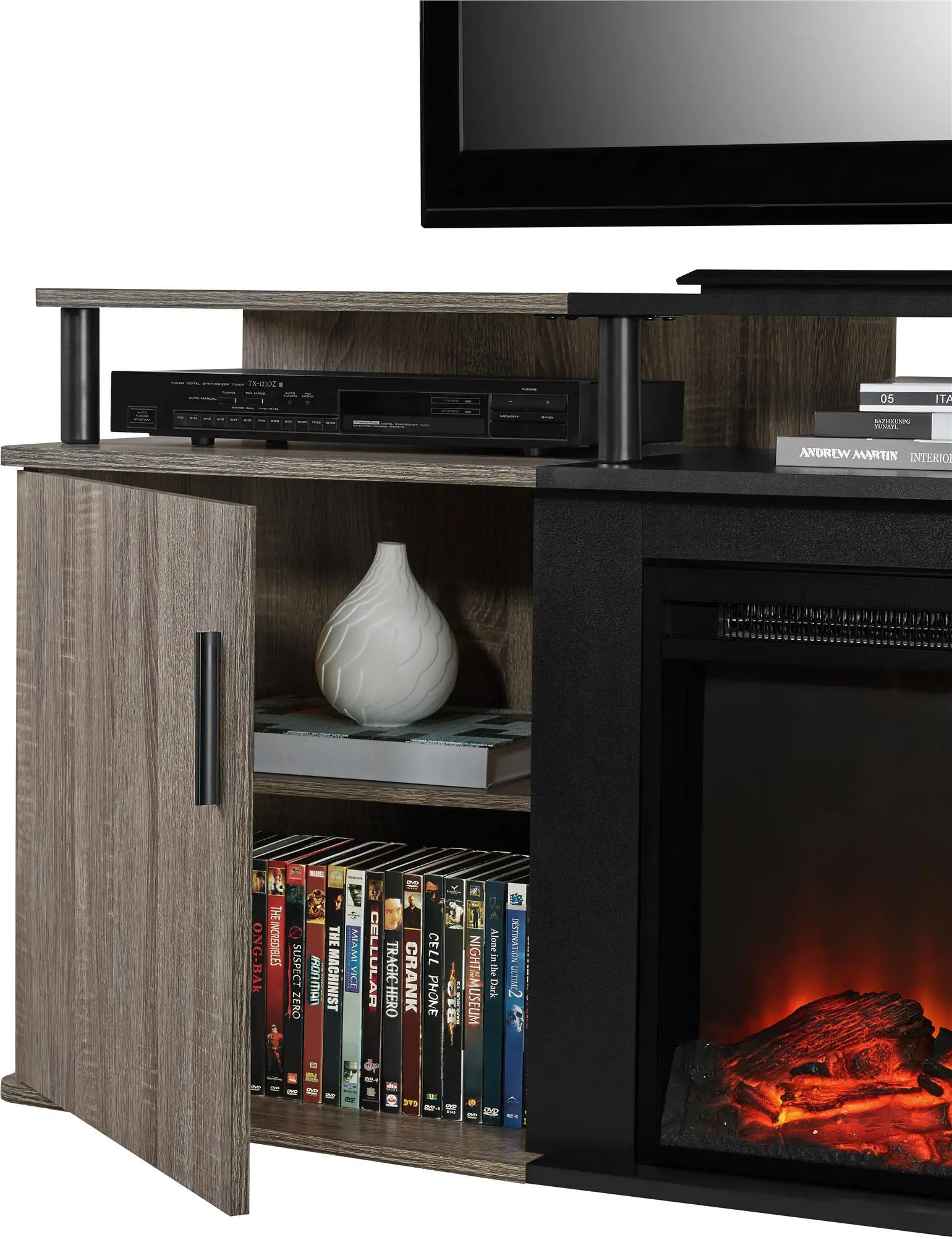 Carson Transitional Distressed Gray Oak Electric Fireplace TV Console-7