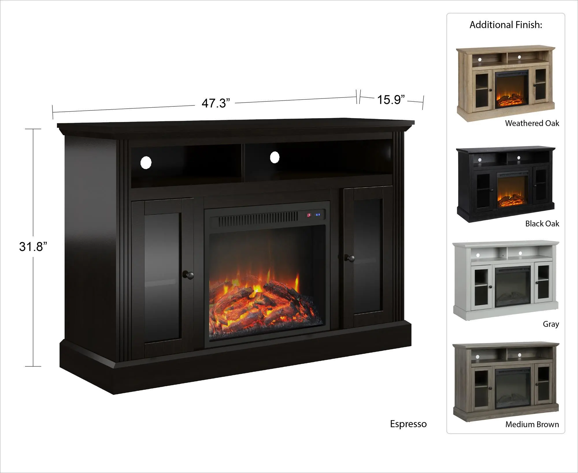 Chicago Transitional Medium Brown Electric Fireplace TV Console-6