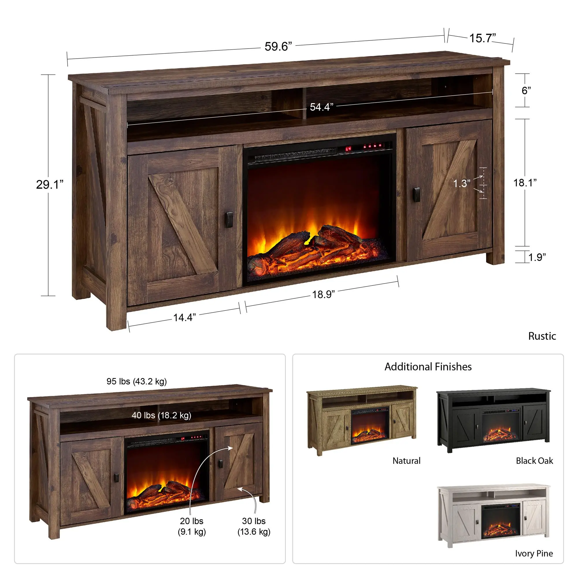Farmington Light Brown 60  Electric Fireplace TV Console-3