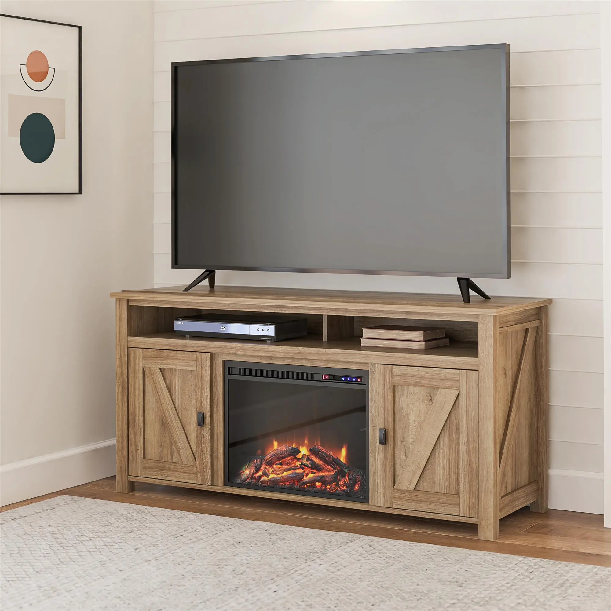 Farmington Light Brown 60  Electric Fireplace TV Console-8