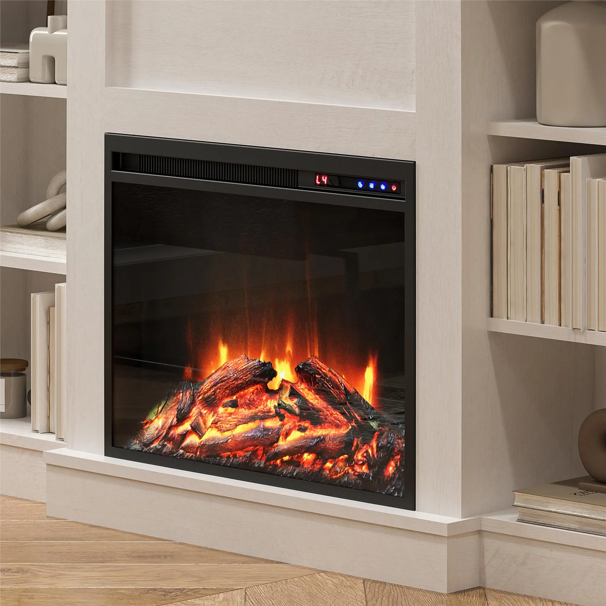 Hawke's Bay Farmhouse Ivory Oak Fireplace Mantel with Bookshelves-6