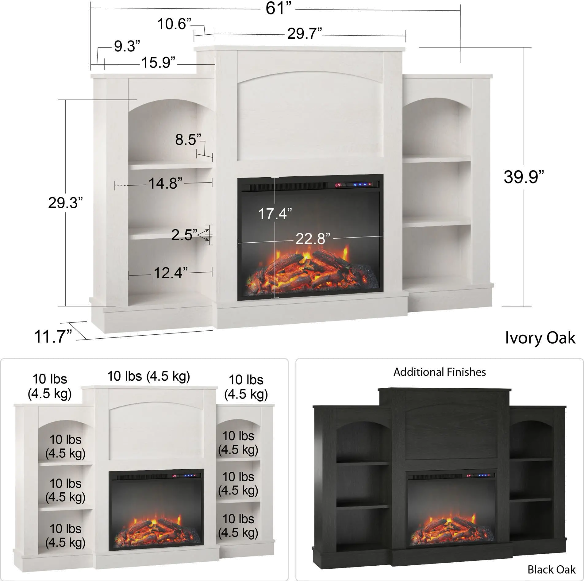 Hawke's Bay Farmhouse Ivory Oak Fireplace Mantel with Bookshelves-8