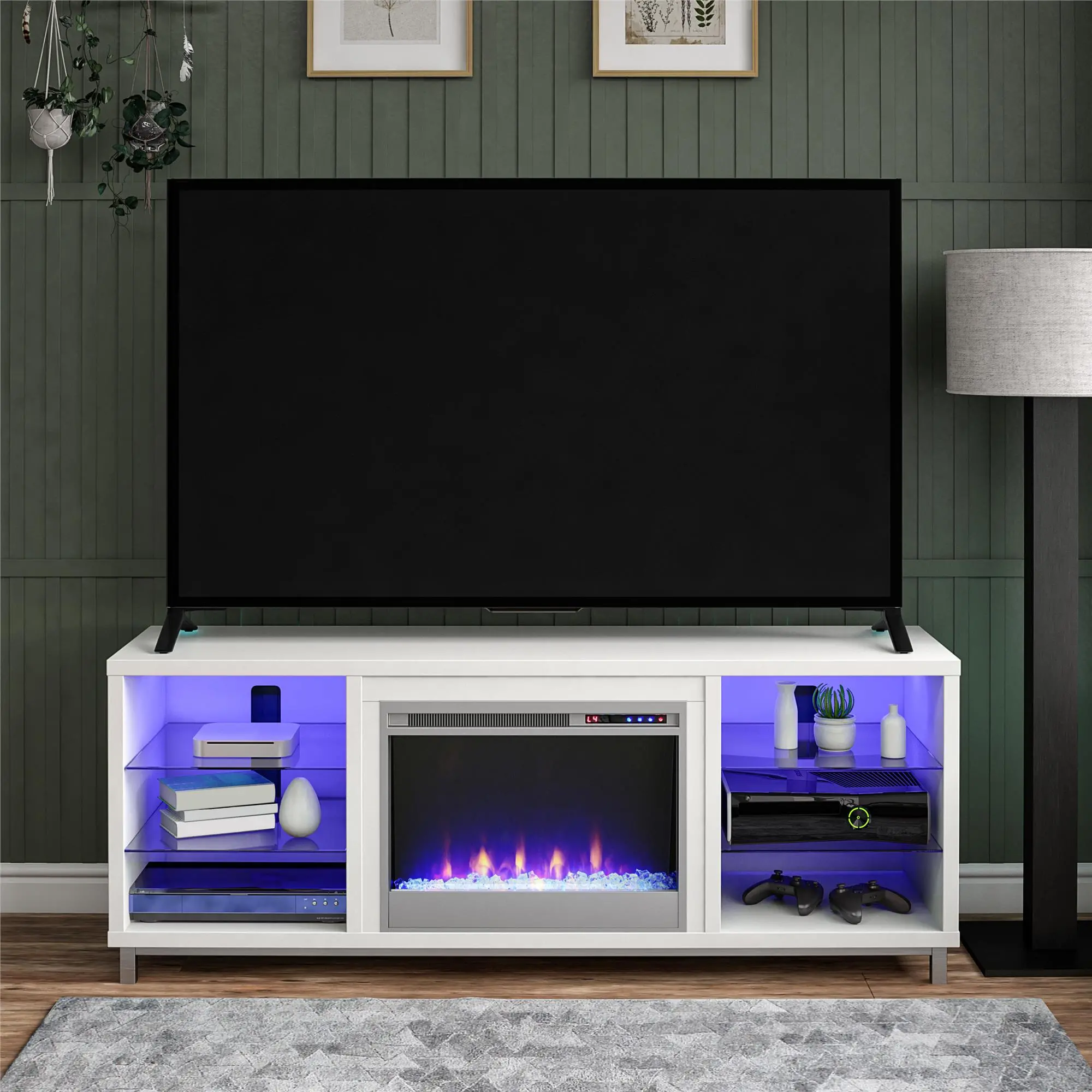 Lumina Modern White Fireplace TV Stand-2