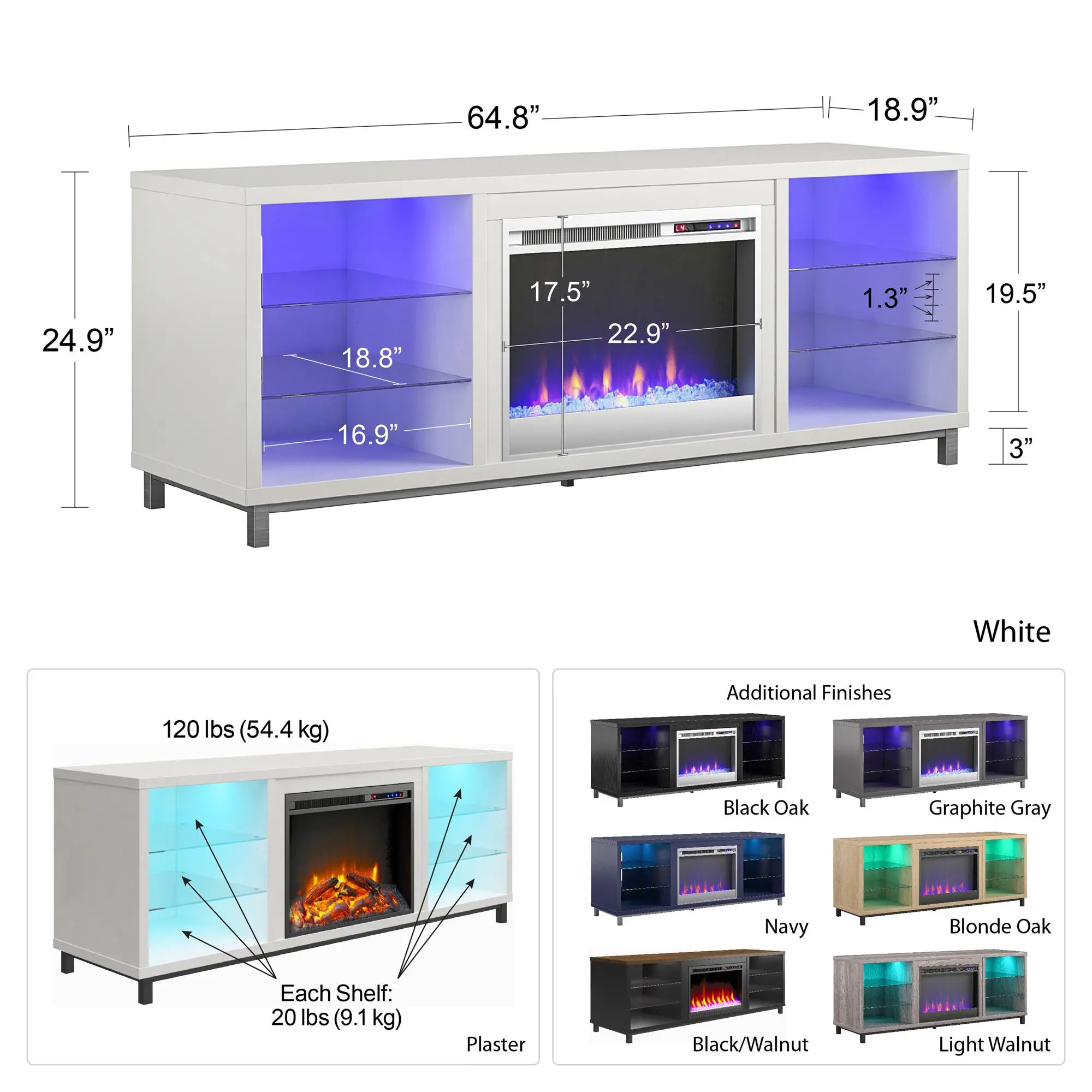 Lumina Modern White Fireplace TV Stand-3