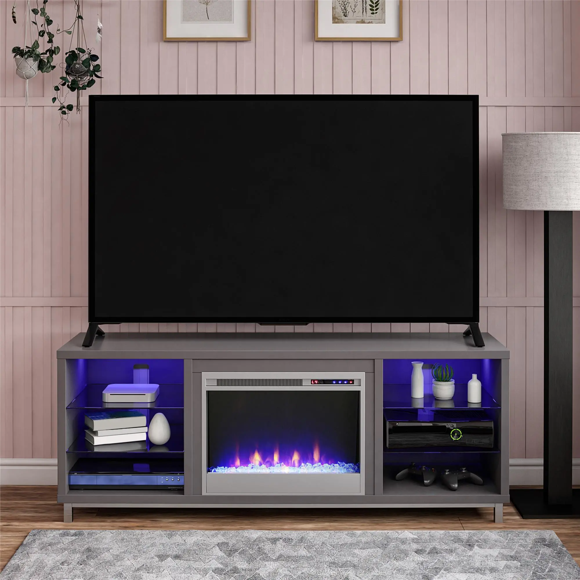 Lumina Modern Graphite Gray Fireplace TV Stand-2