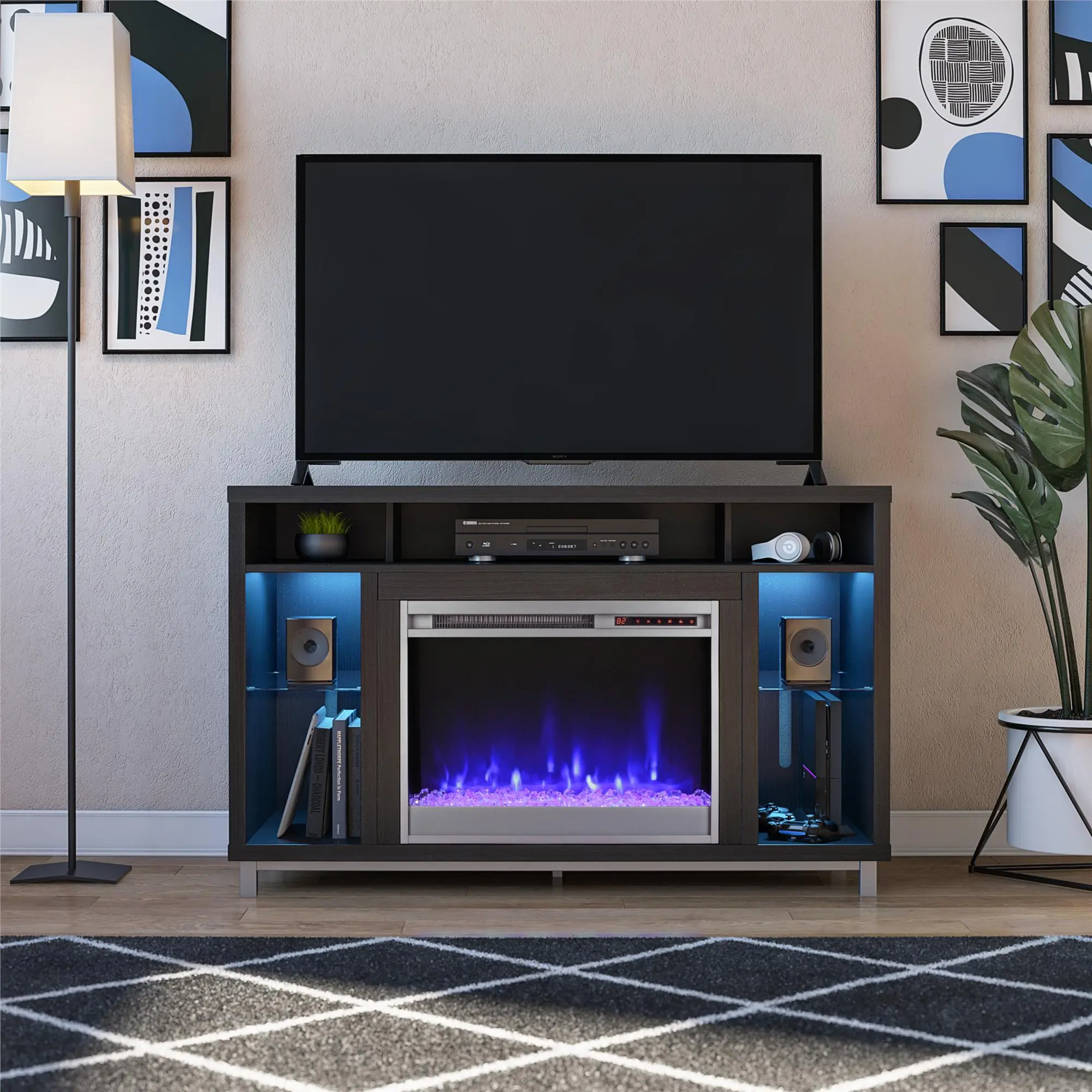 Lumina Black Oak Fireplace TV Stand-2