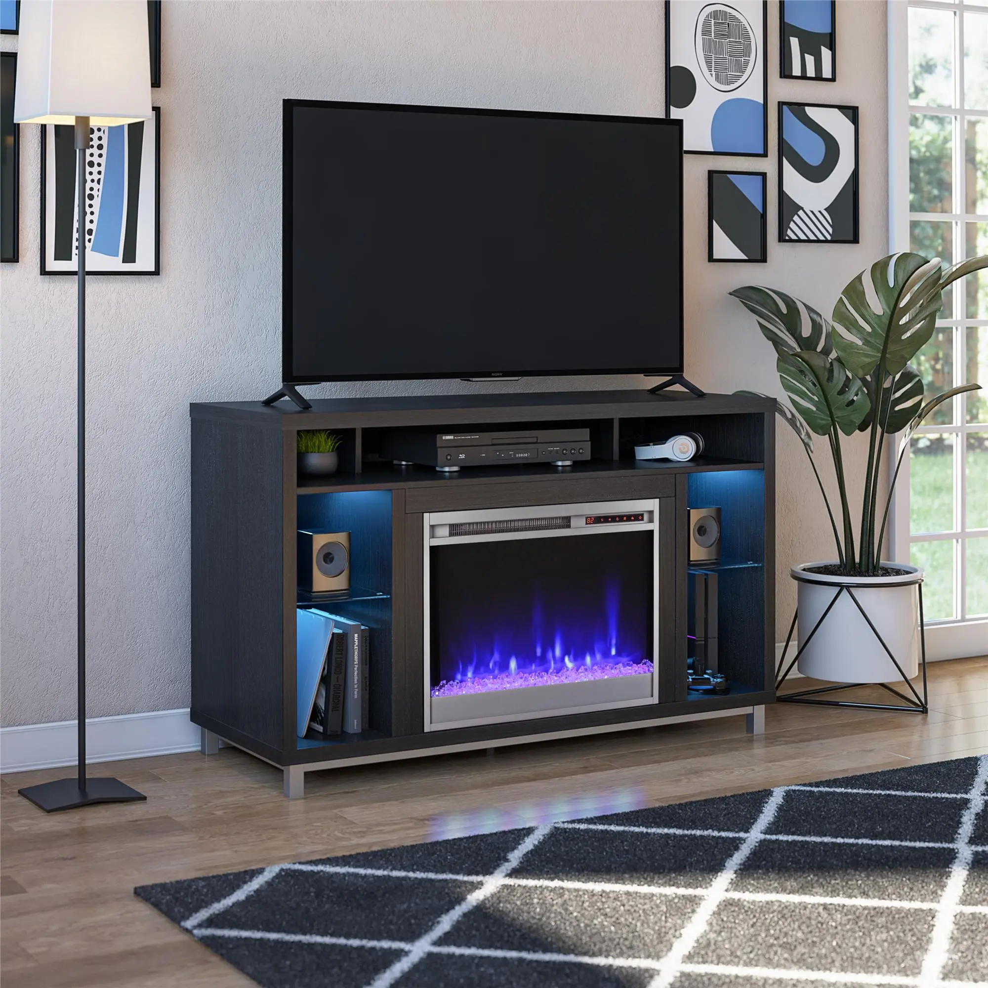 Lumina Black Oak Fireplace TV Stand-8