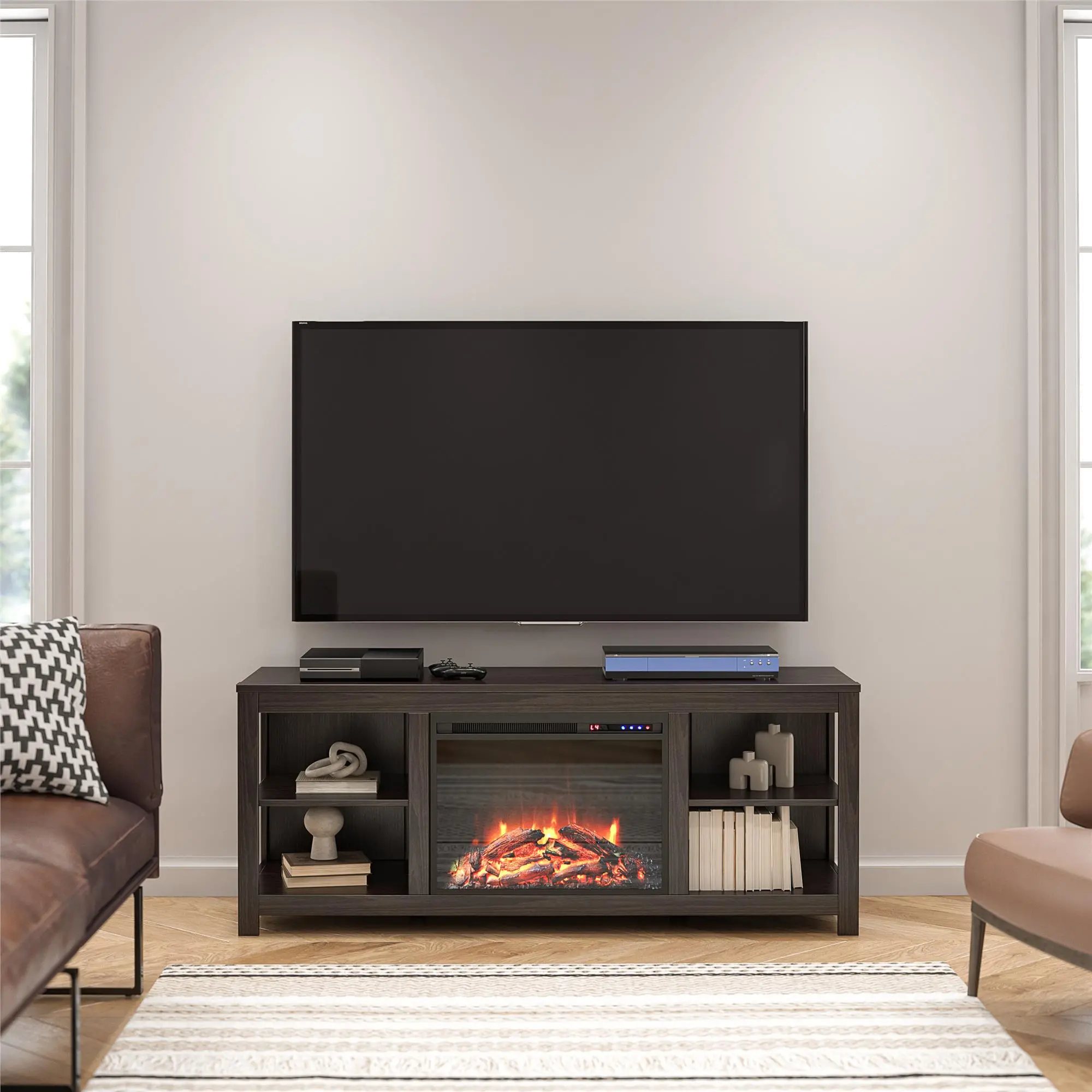 Melville Farmhouse Espresso Electric Fireplace TV Console-2