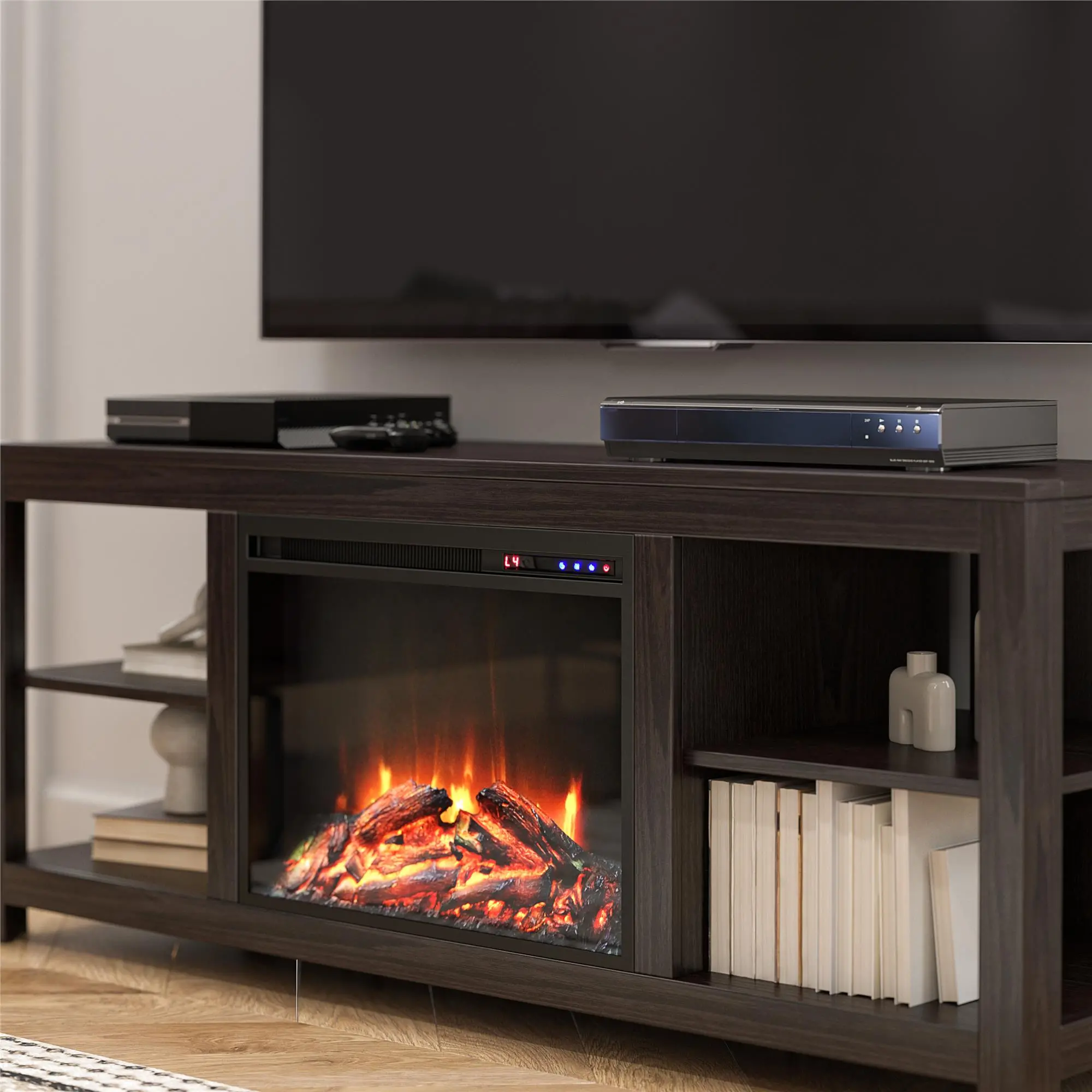 Melville Farmhouse Espresso Electric Fireplace TV Console-3