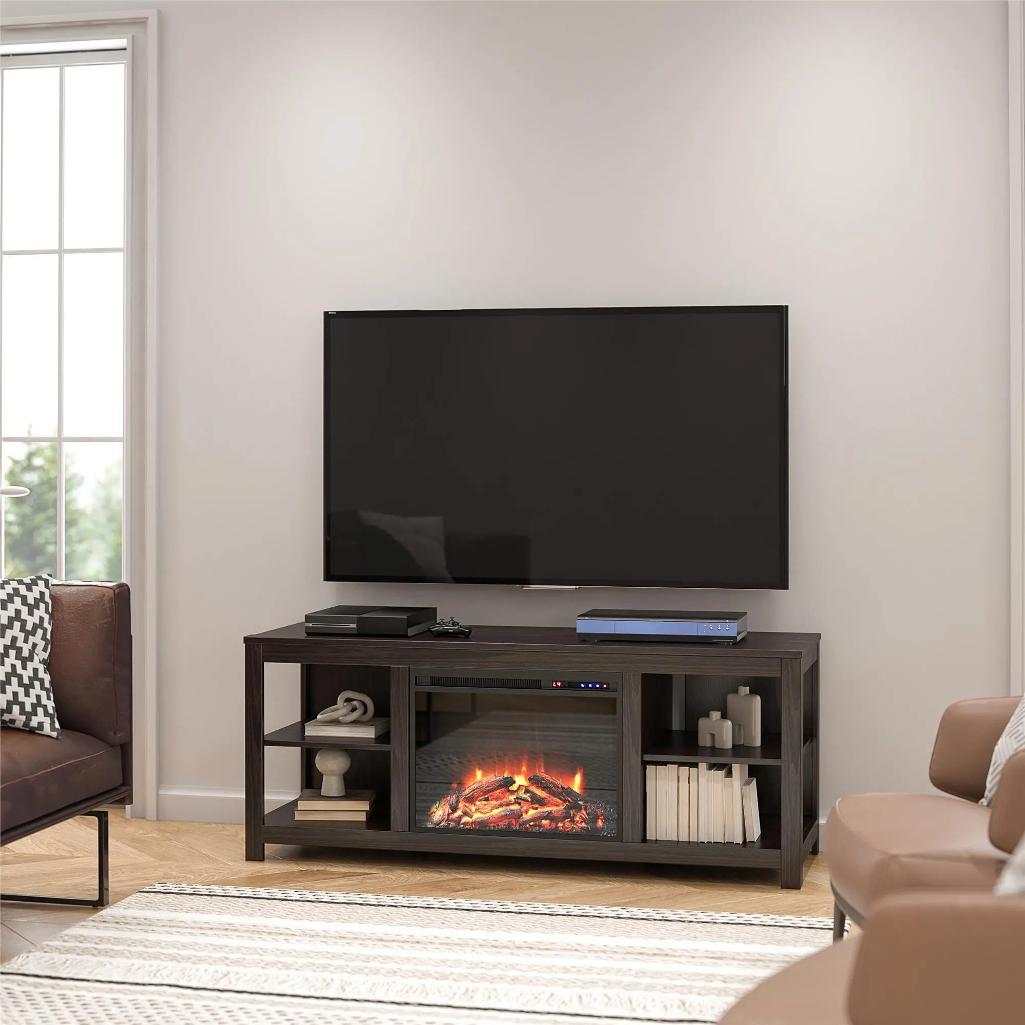 Melville Farmhouse Espresso Electric Fireplace TV Console-4