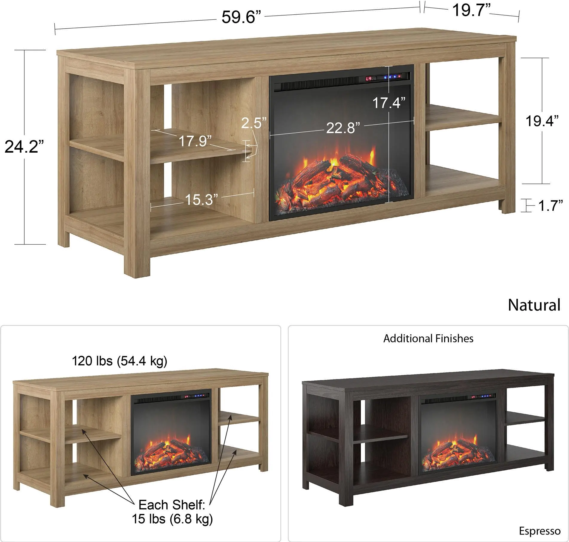Melville Farmhouse Espresso Electric Fireplace TV Console-8