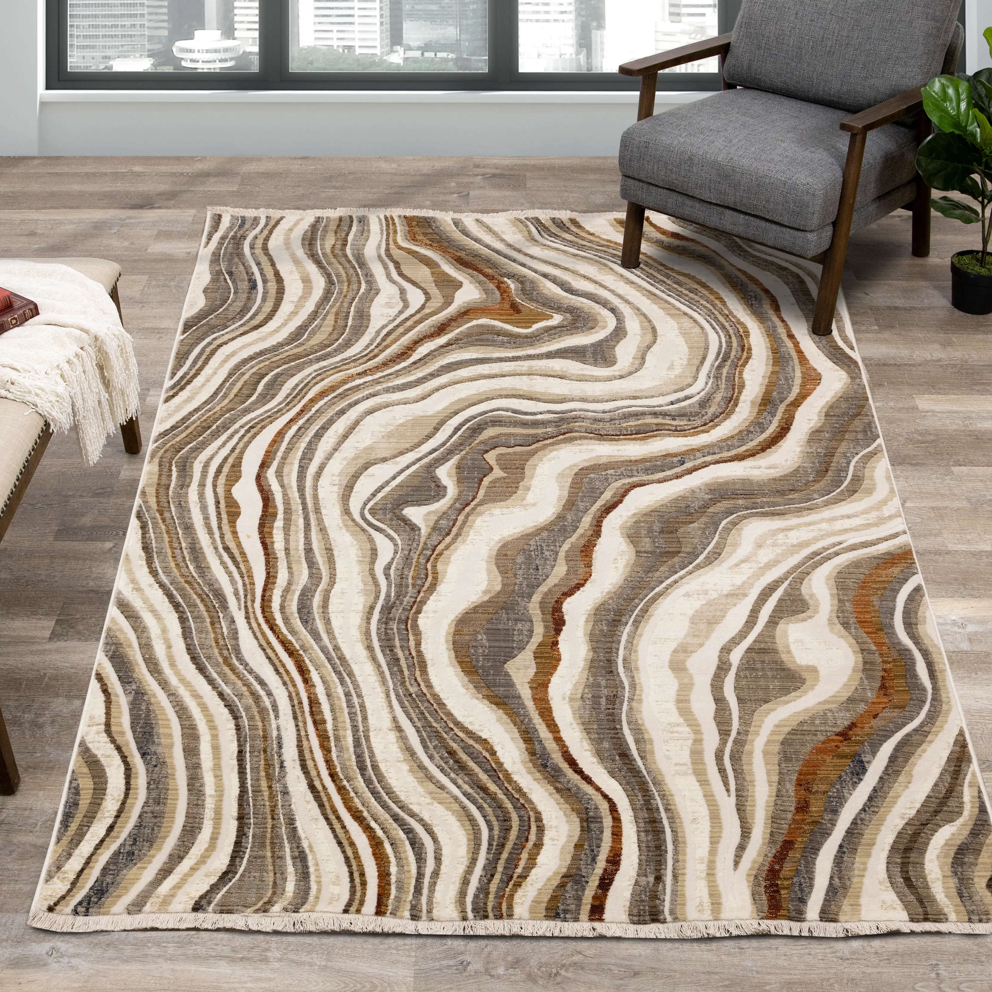 Samira 8 x 10 Cream Wavy Curves Area Rug-3