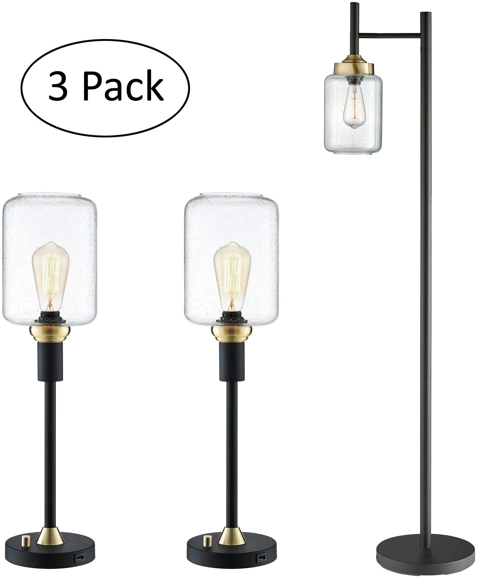 Luken Floor and Table Lamp Set of 3-3
