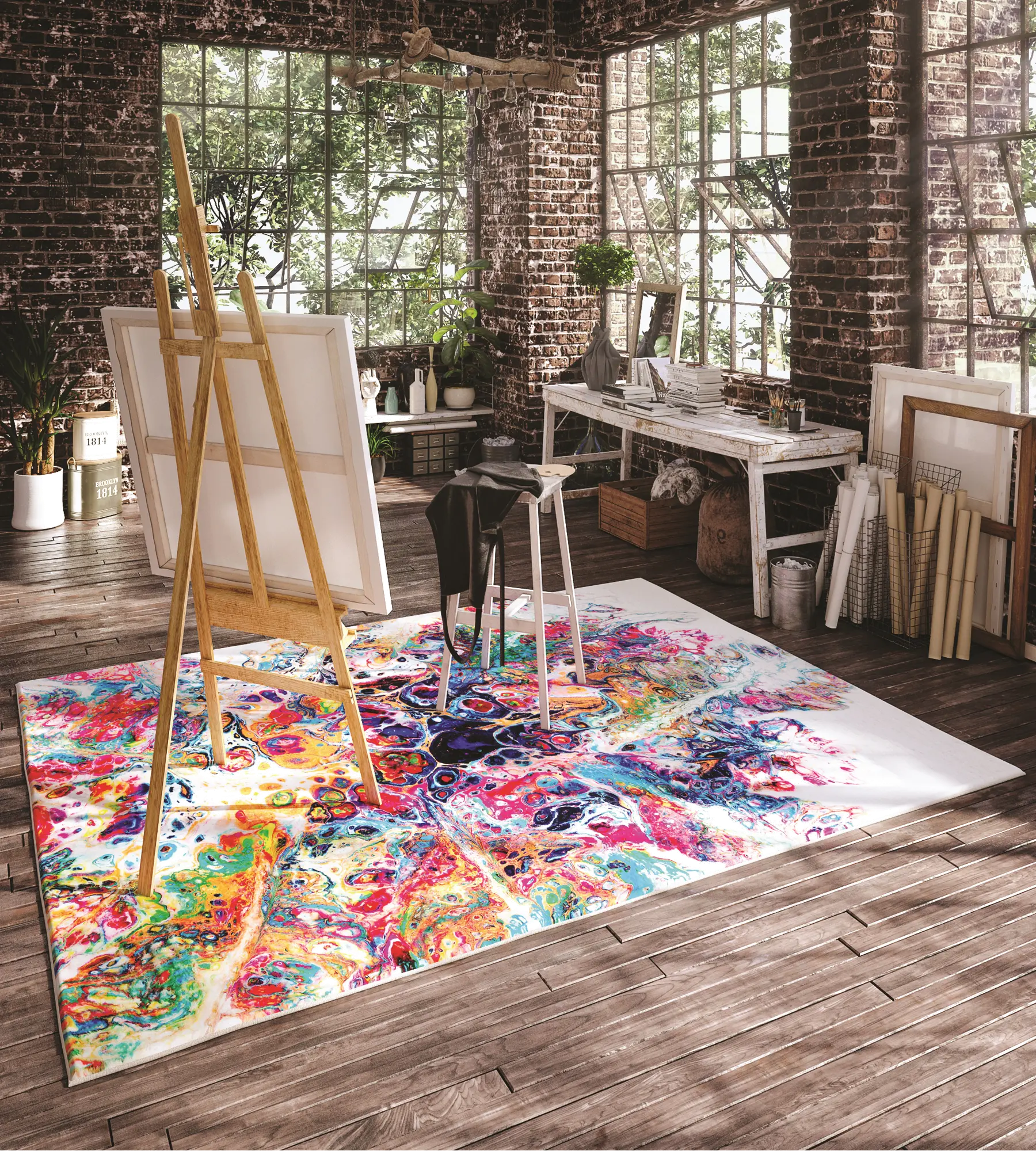 KK1CR5X8-KIKICARNIVL Kikiamo 5 x 8 Multicolor Carnival Area Rug-2