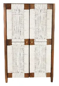 Taffyta Off-White and Brown Tall Cabinet