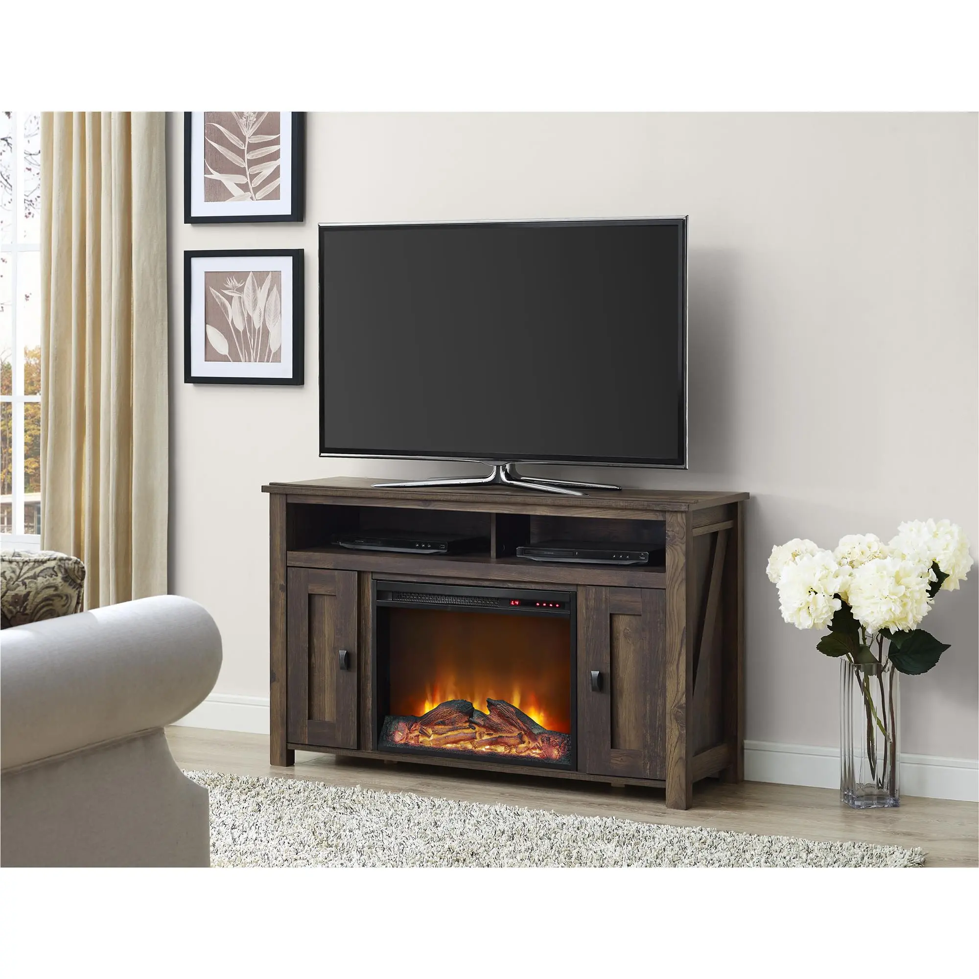 Farmington Dark Brown 50  Electric Fireplace TV Console-3