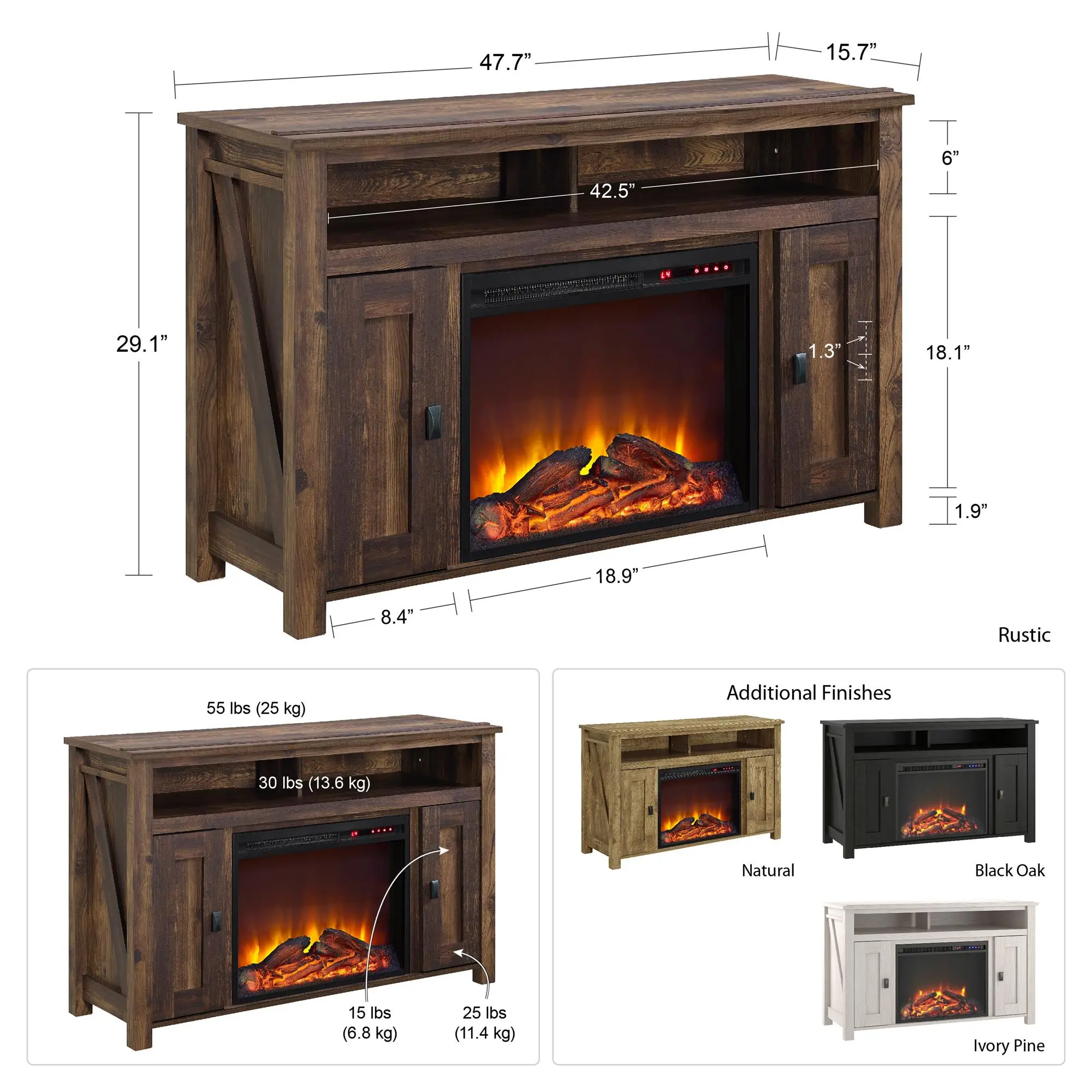 Farmington Dark Brown 50  Electric Fireplace TV Console-4