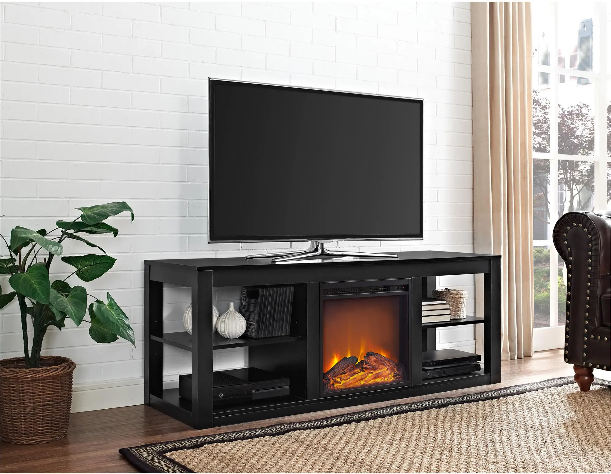 Parsons Black 60  Electric Fireplace TV Stand-2