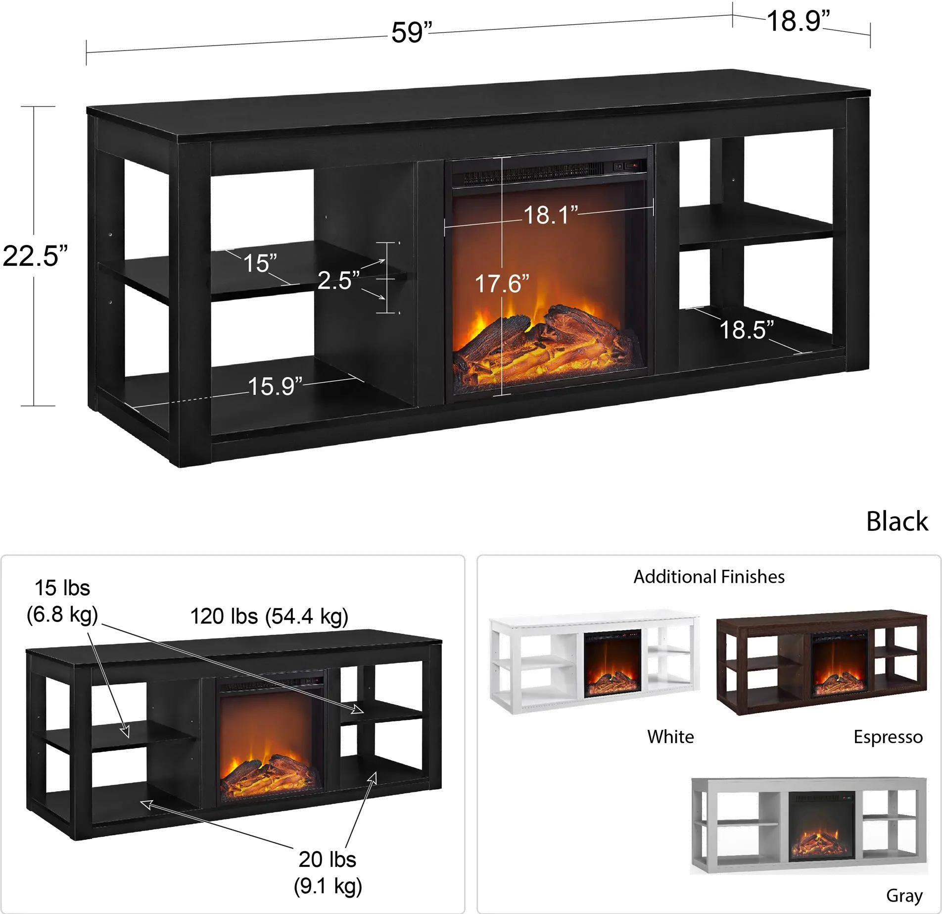 Parsons Black 60  Electric Fireplace TV Stand-6