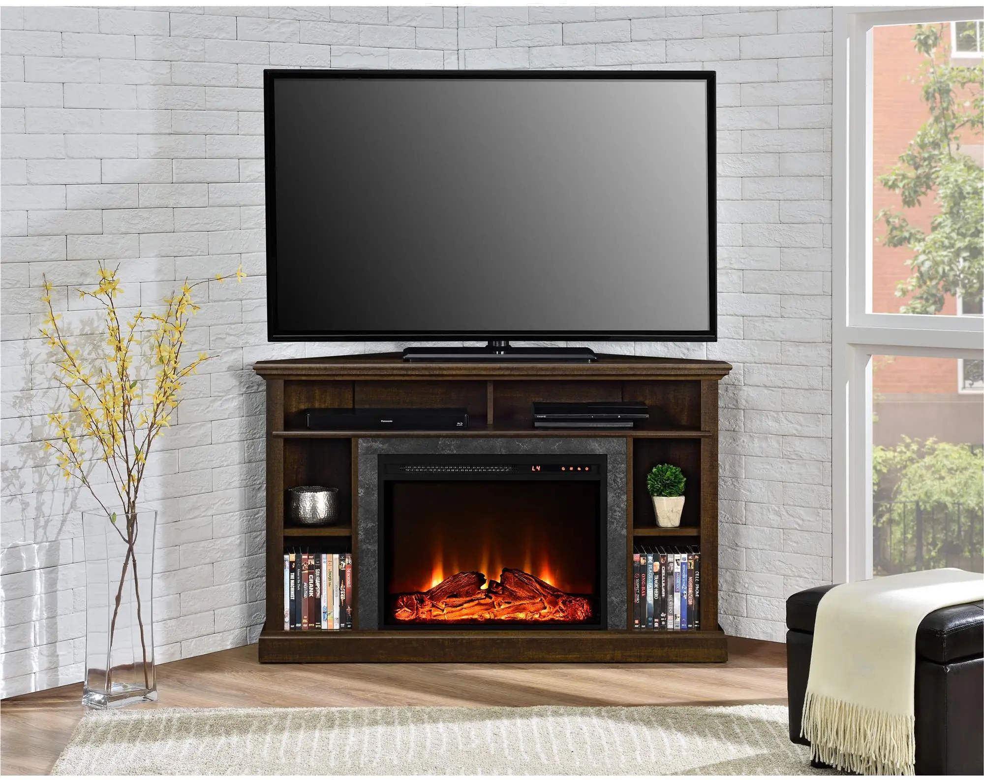Overland Dark Brown Electric Corner Fireplace 50  TV Stand-2