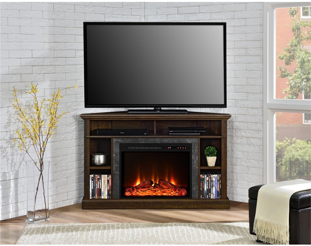 Overland Dark Brown Electric Corner Fireplace 50" TV Stand