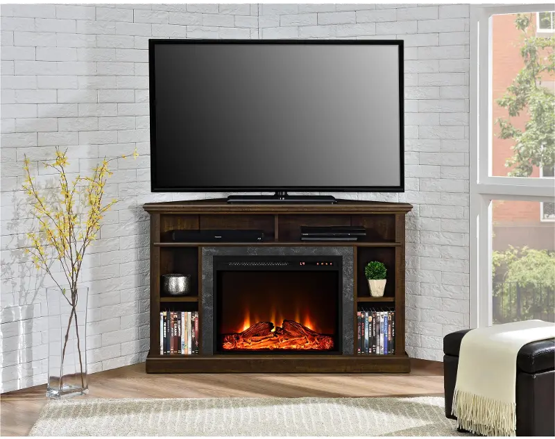 Overland Dark Brown Electric Corner Fireplace 50