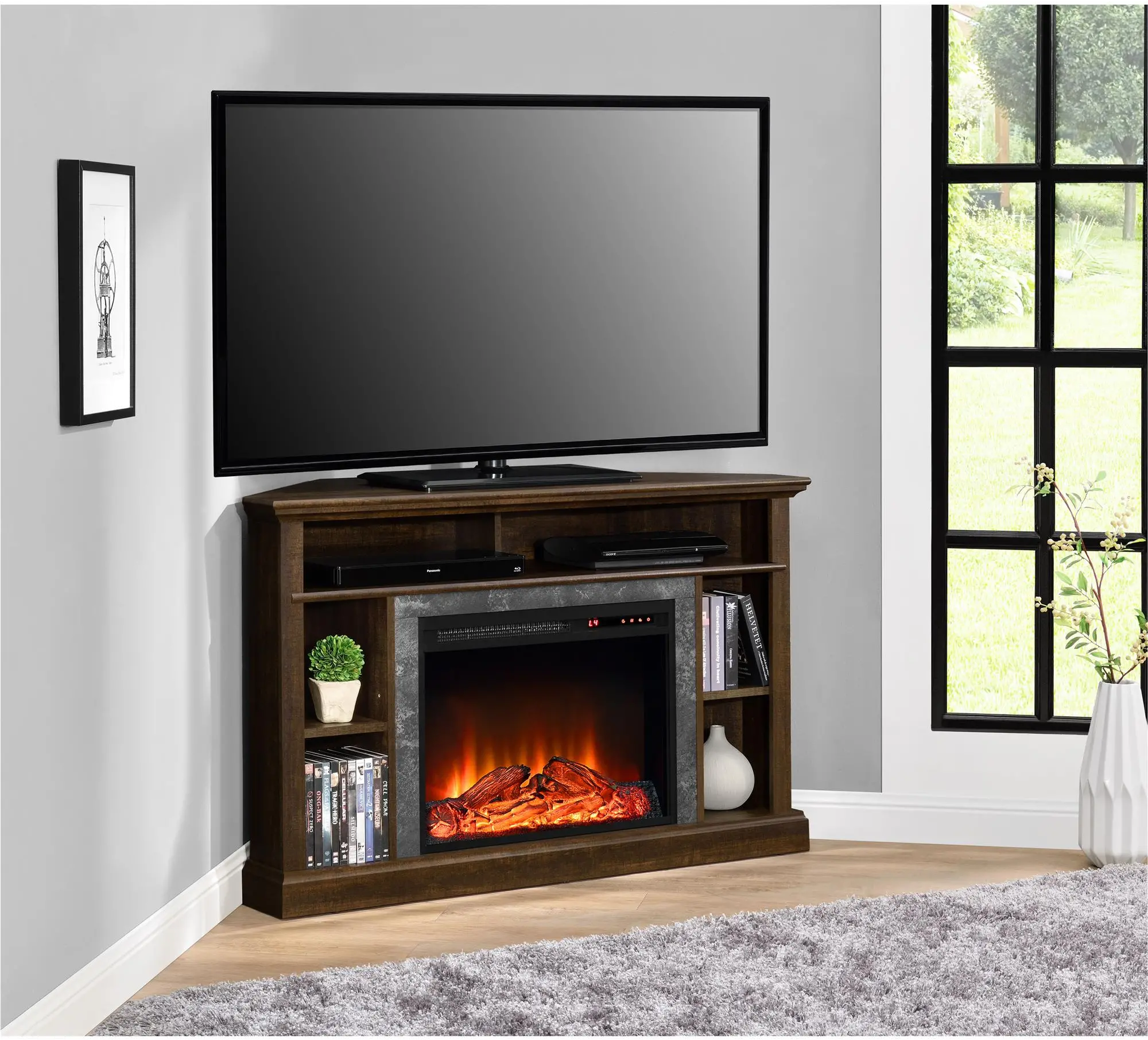 Overland Dark Brown Electric Corner Fireplace 50  TV Stand-1