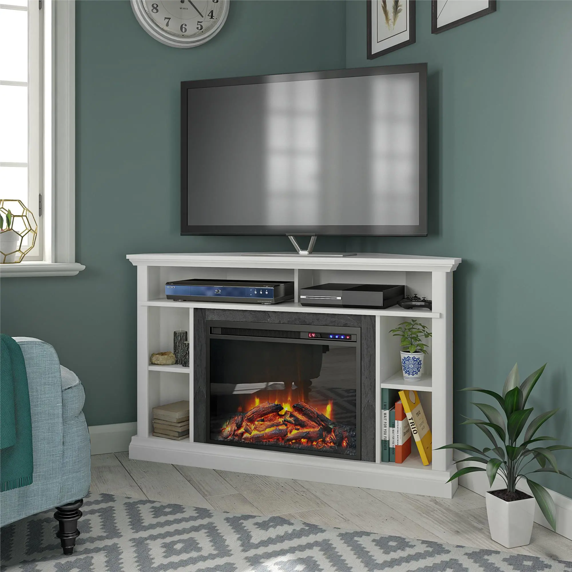 Overland White 50  Corner Fireplace TV stand-2