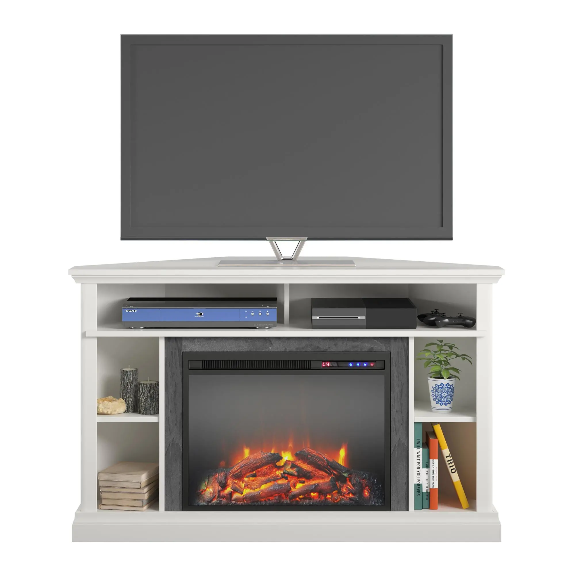 Overland White 50  Corner Fireplace TV stand-3