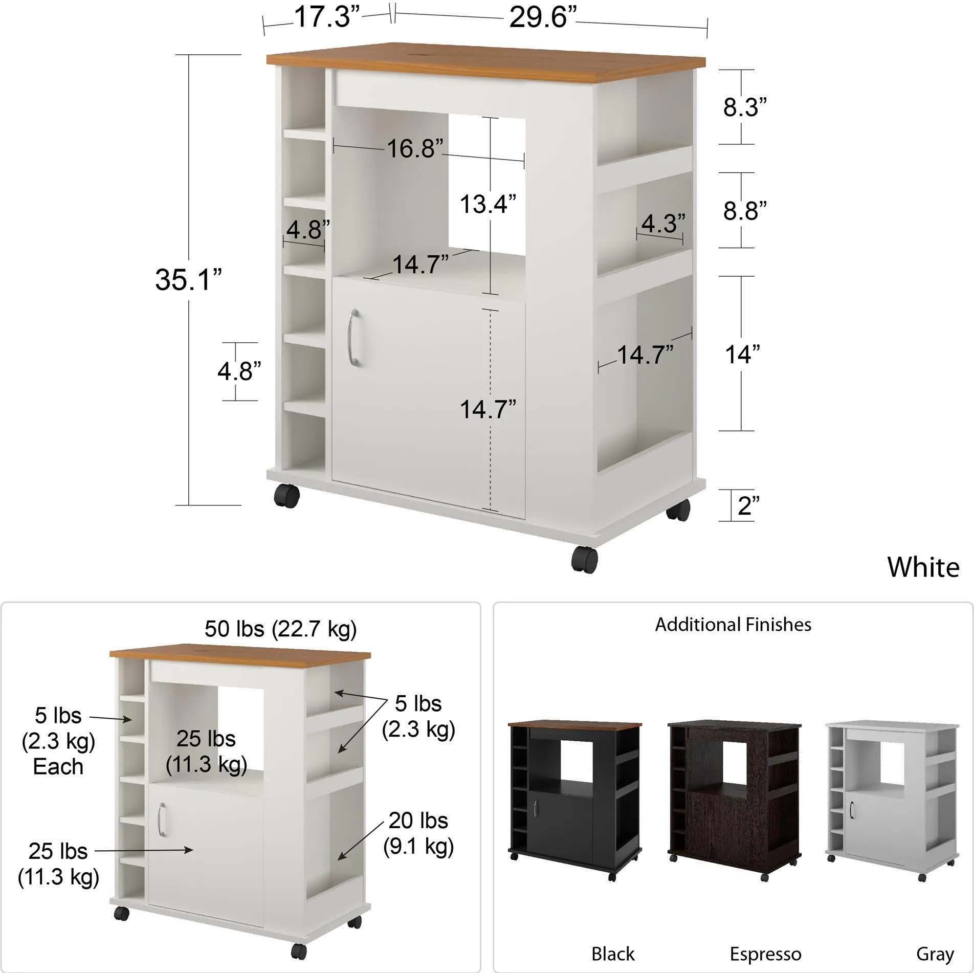 Williams White Kitchen Cart-6