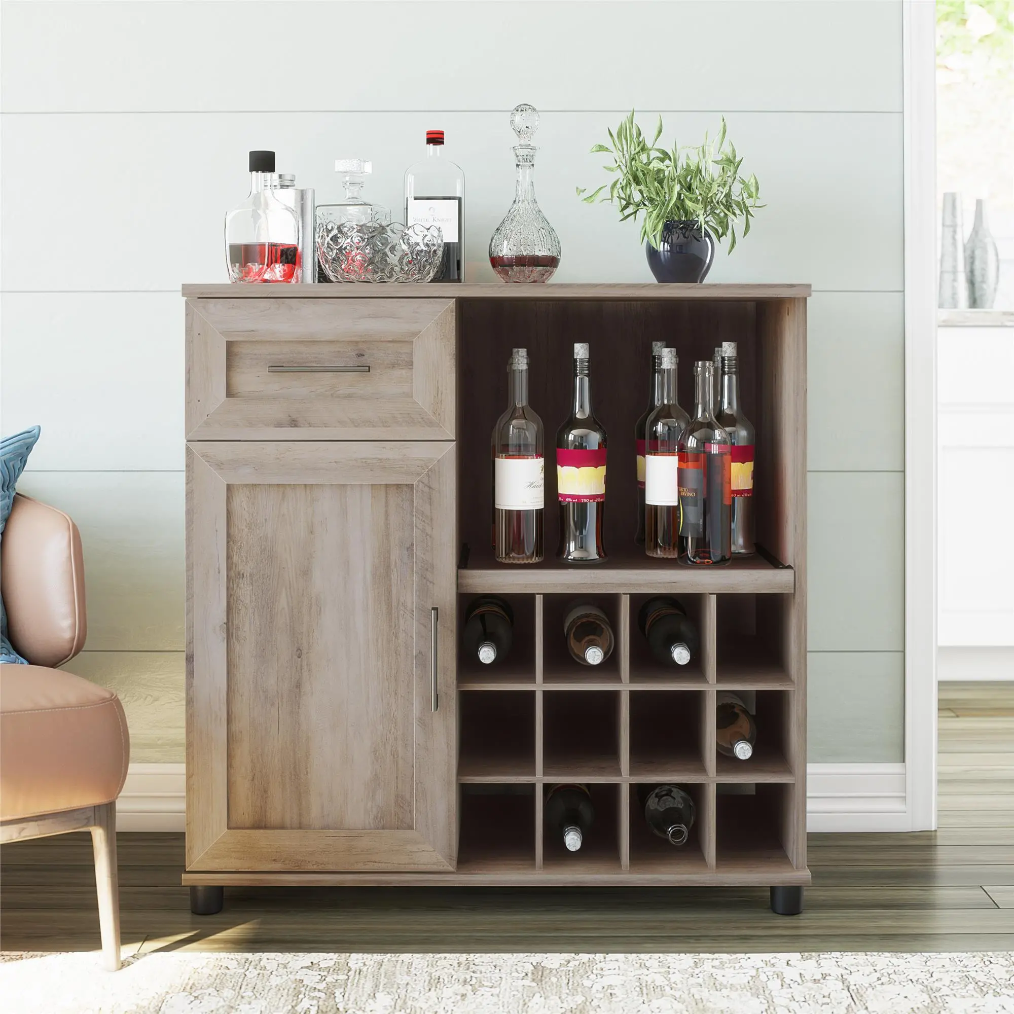 Dwyer Gray Oak Bar Cabinet-2