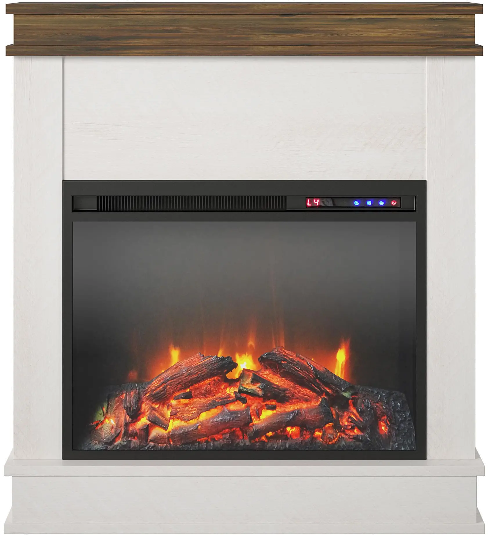 Mateo Ivory Fireplace with Rustic Mantel-1