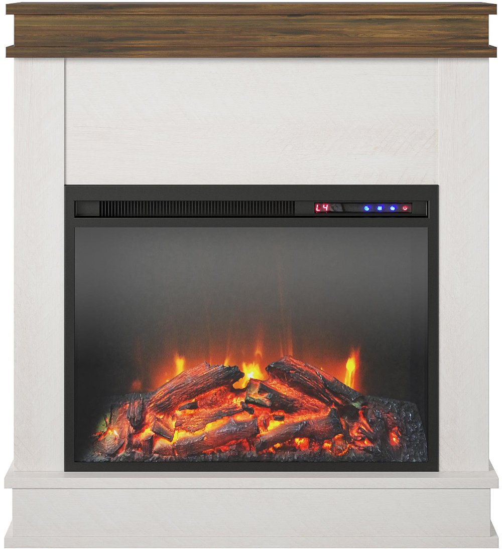Mateo Ivory Fireplace with Rustic Mantel