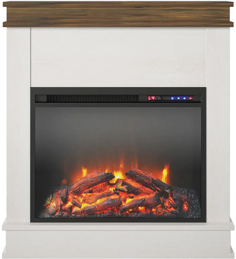 Mateo Ivory Fireplace with Rustic Mantel