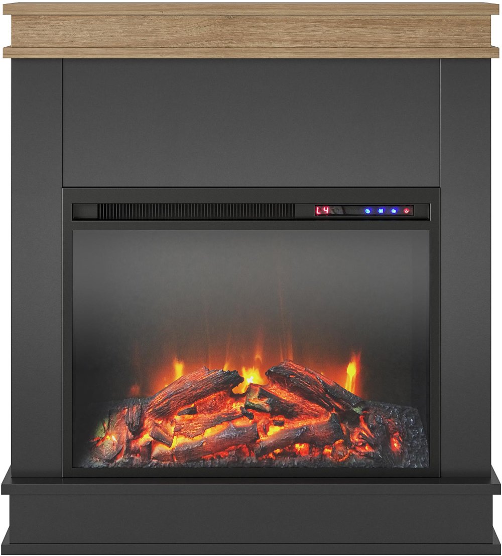 Mateo Black Fireplace with Natural Mantel