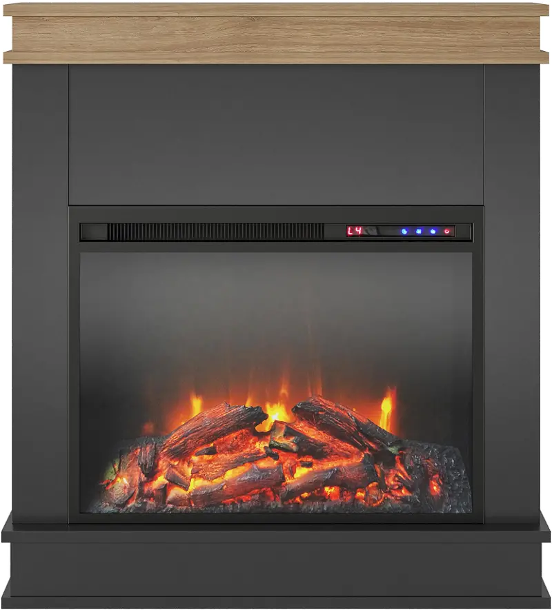 Mateo Black Fireplace with Natural Mantel