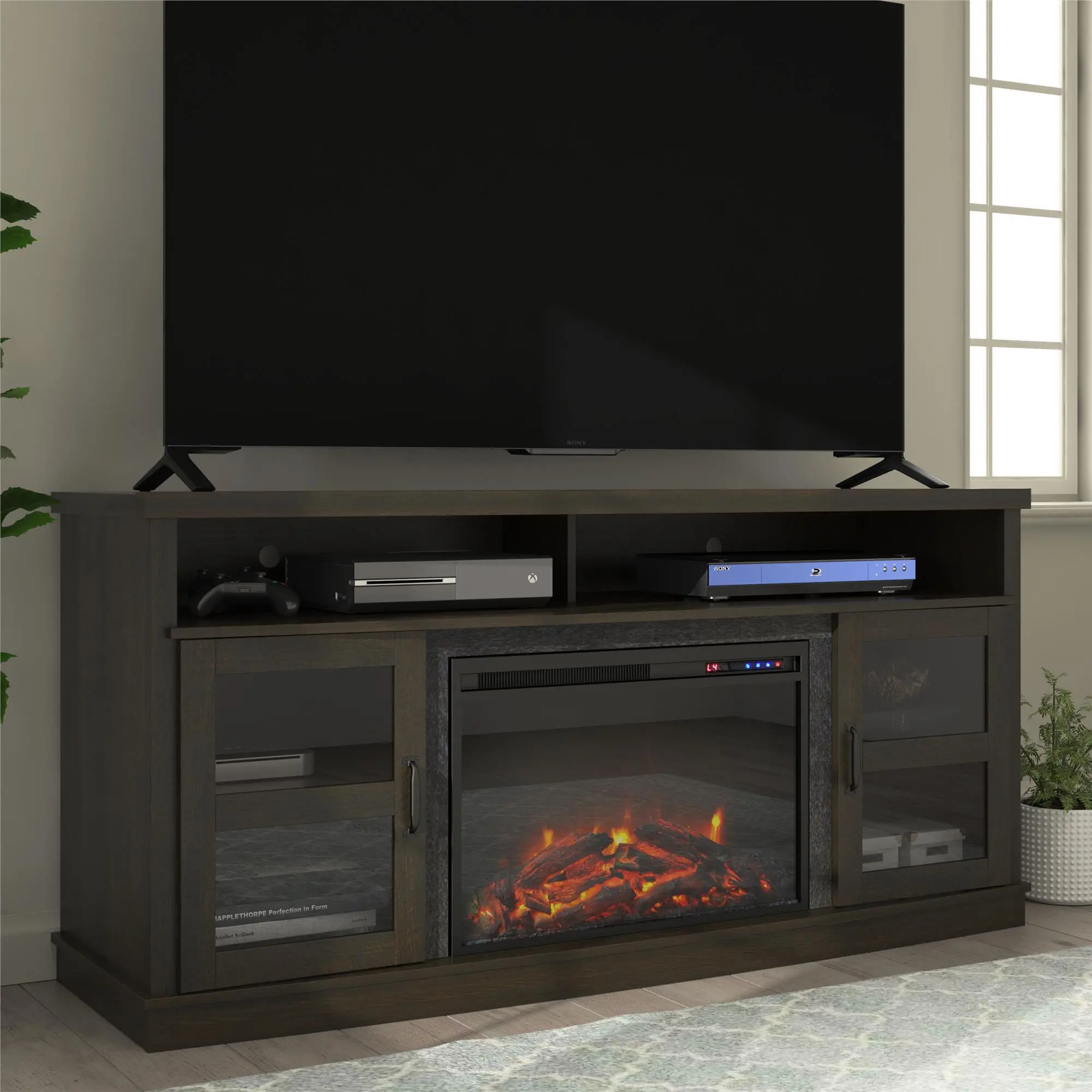 Ayden Park Espresso 65  TV Stand with Fireplace-2